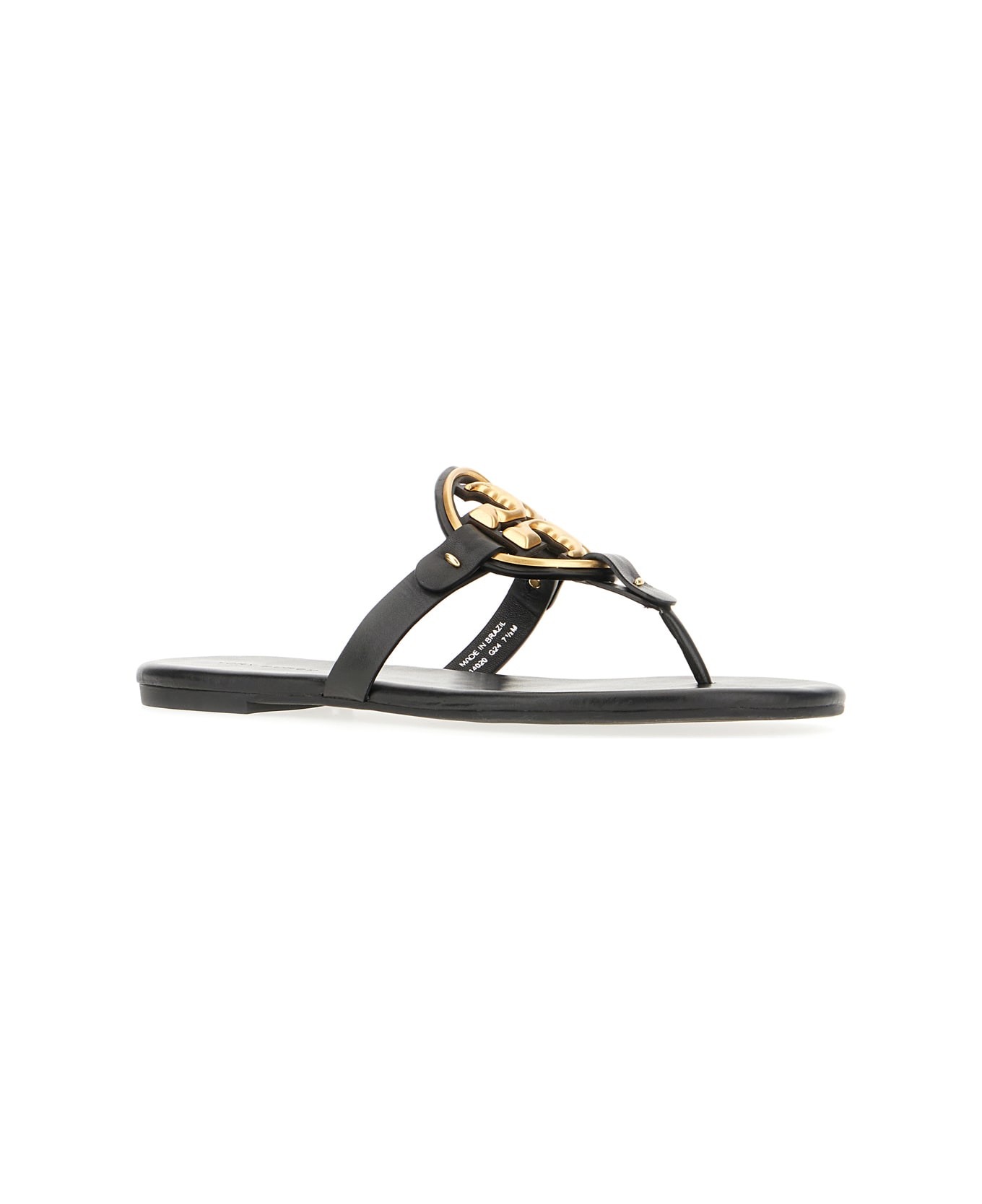 Tory Burch Black Leather Miller Sandals - PERFECT BLACK  GOLD