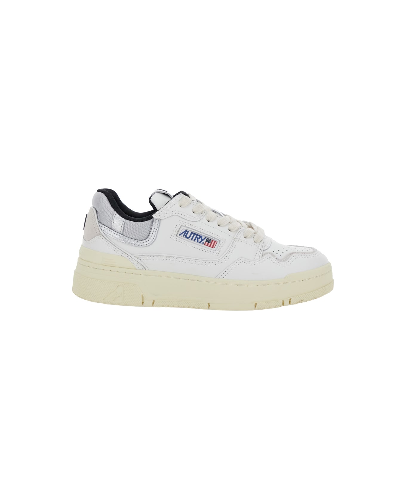 Autry 'clc' White Low Top Sneakers With Logo Patch In Leather Woman - White