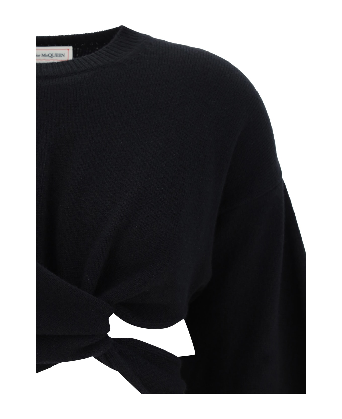 Alexander McQueen Twist Detail Balloon-sleeved Cropped Sweater - Nero
