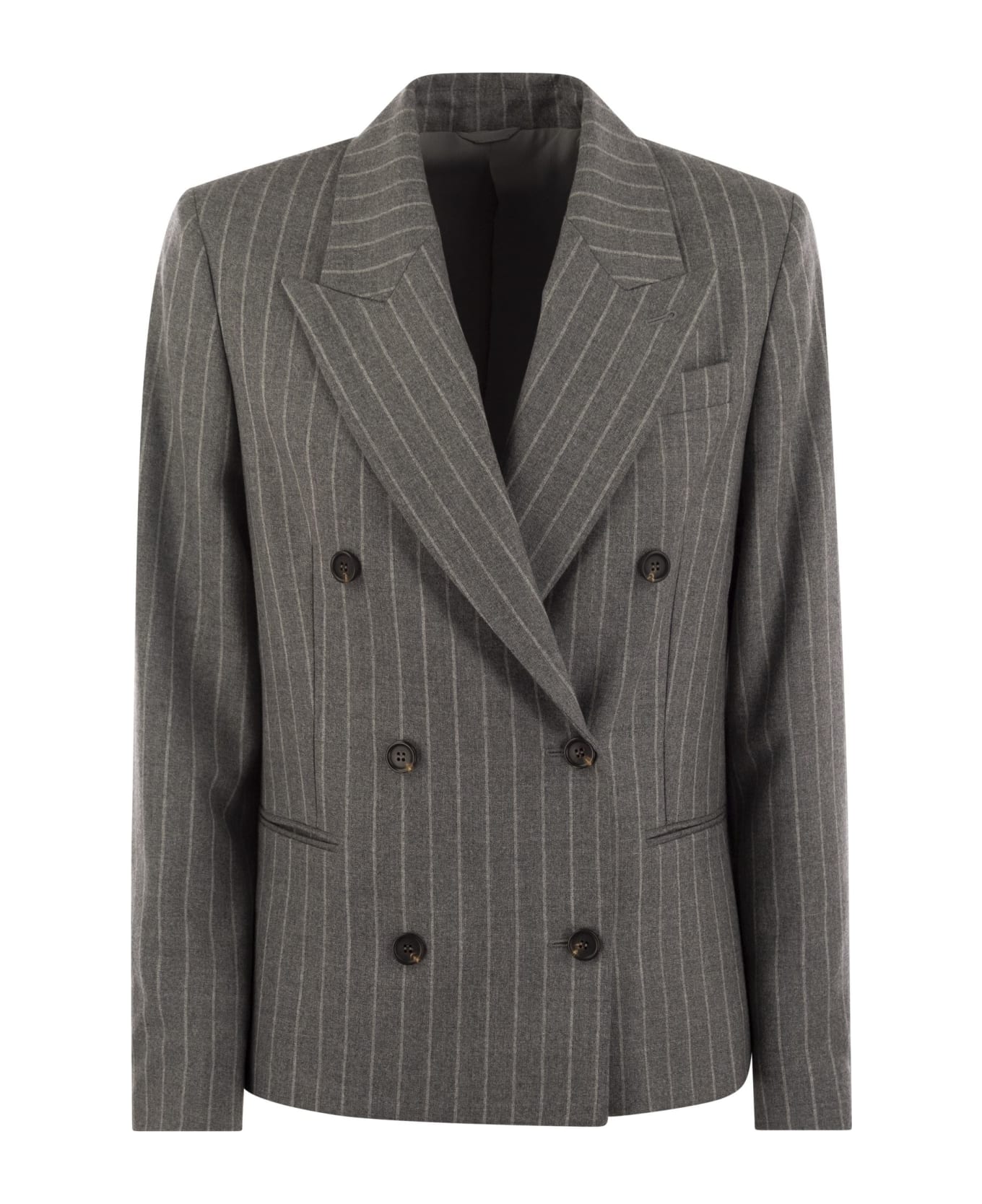 Brunello Cucinelli Virgin Wool Mouliné Pinstripe Jacket With Beadwork - Grey