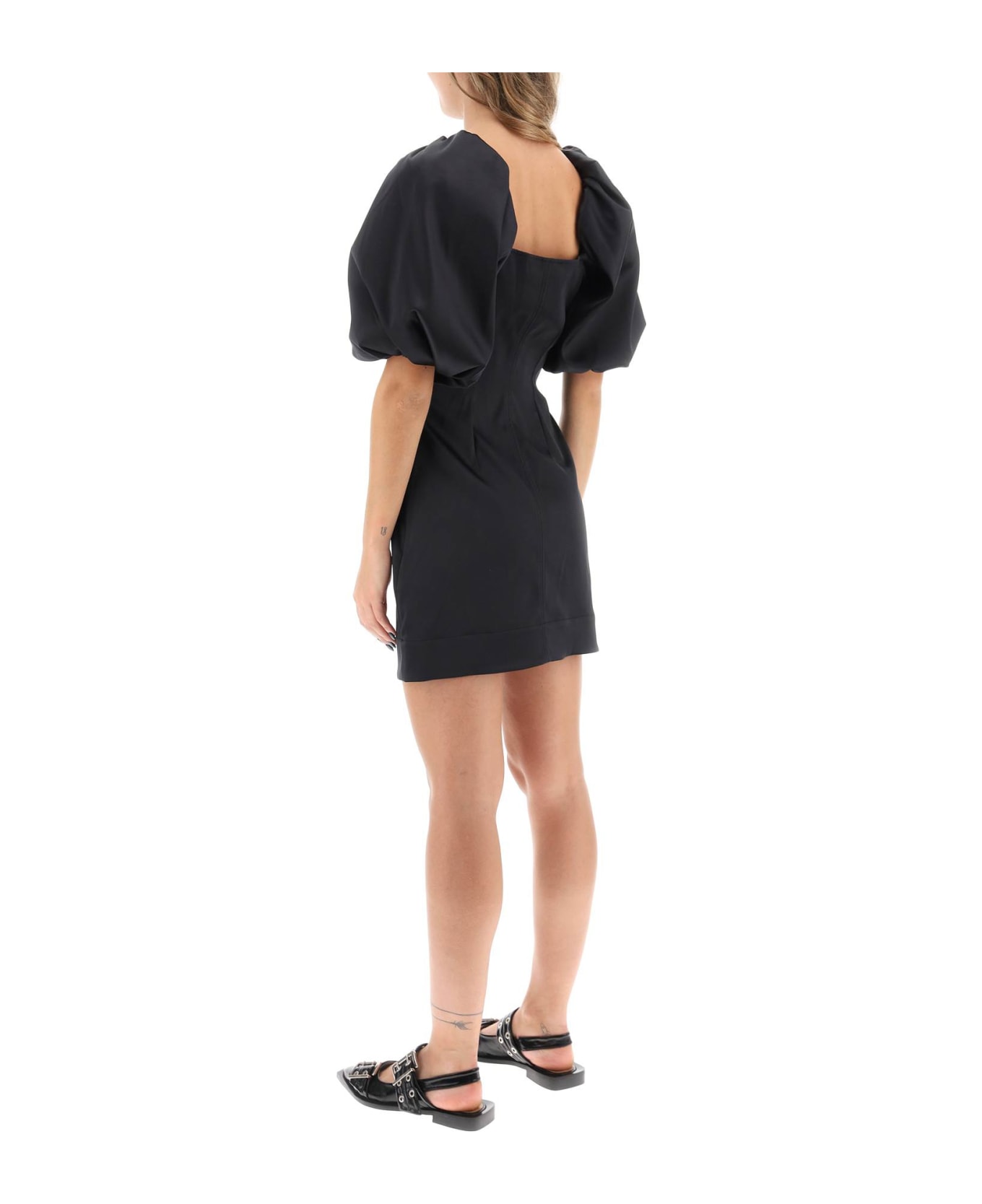 Ganni Satin Mini Dress - BLACK (Black) ワンピース＆ドレス