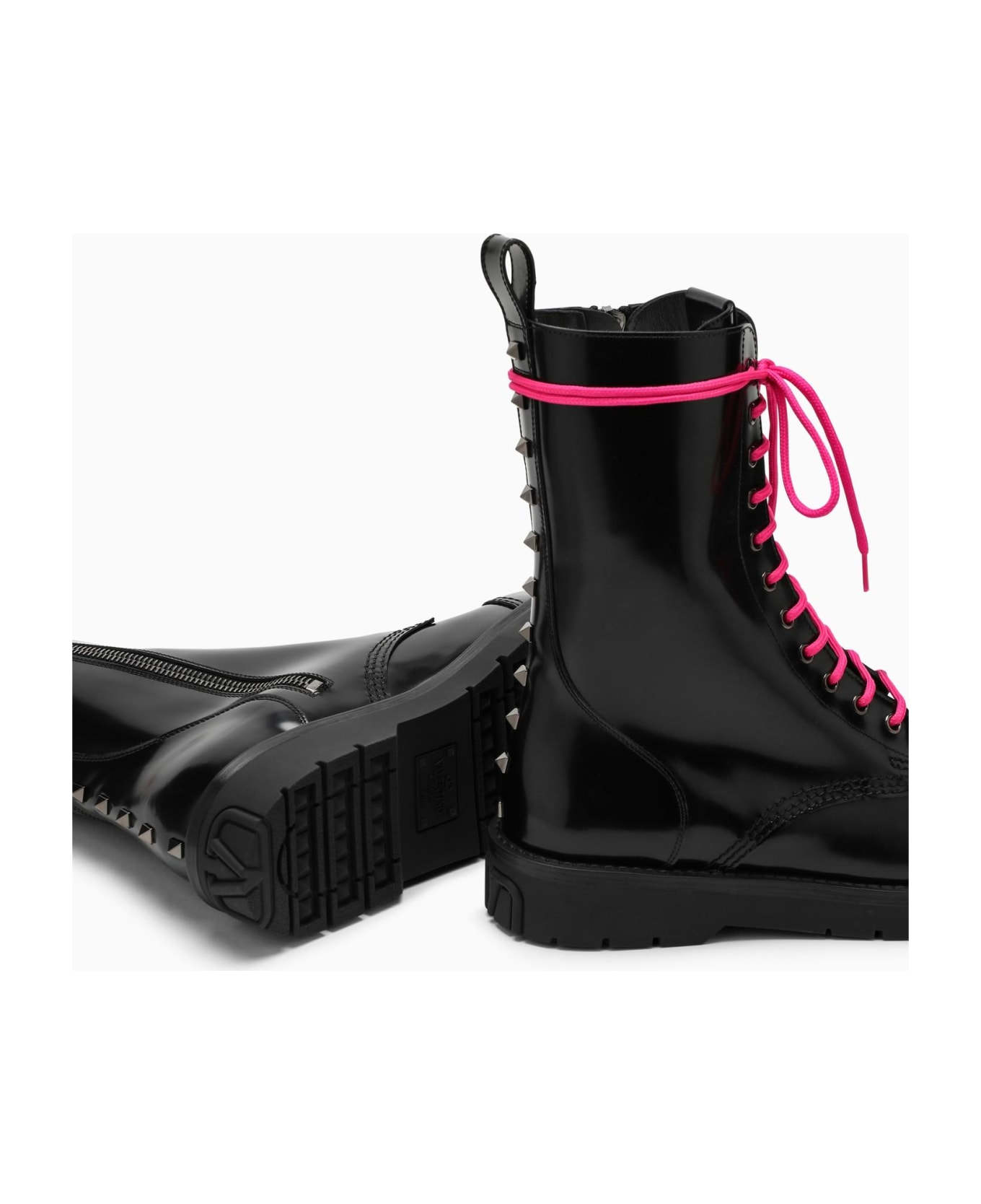 Valentino Garavani Black Leather Combact Boot - Nero