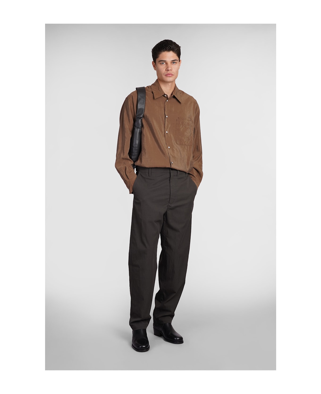 Lemaire Shirt In Brown Silk - brown