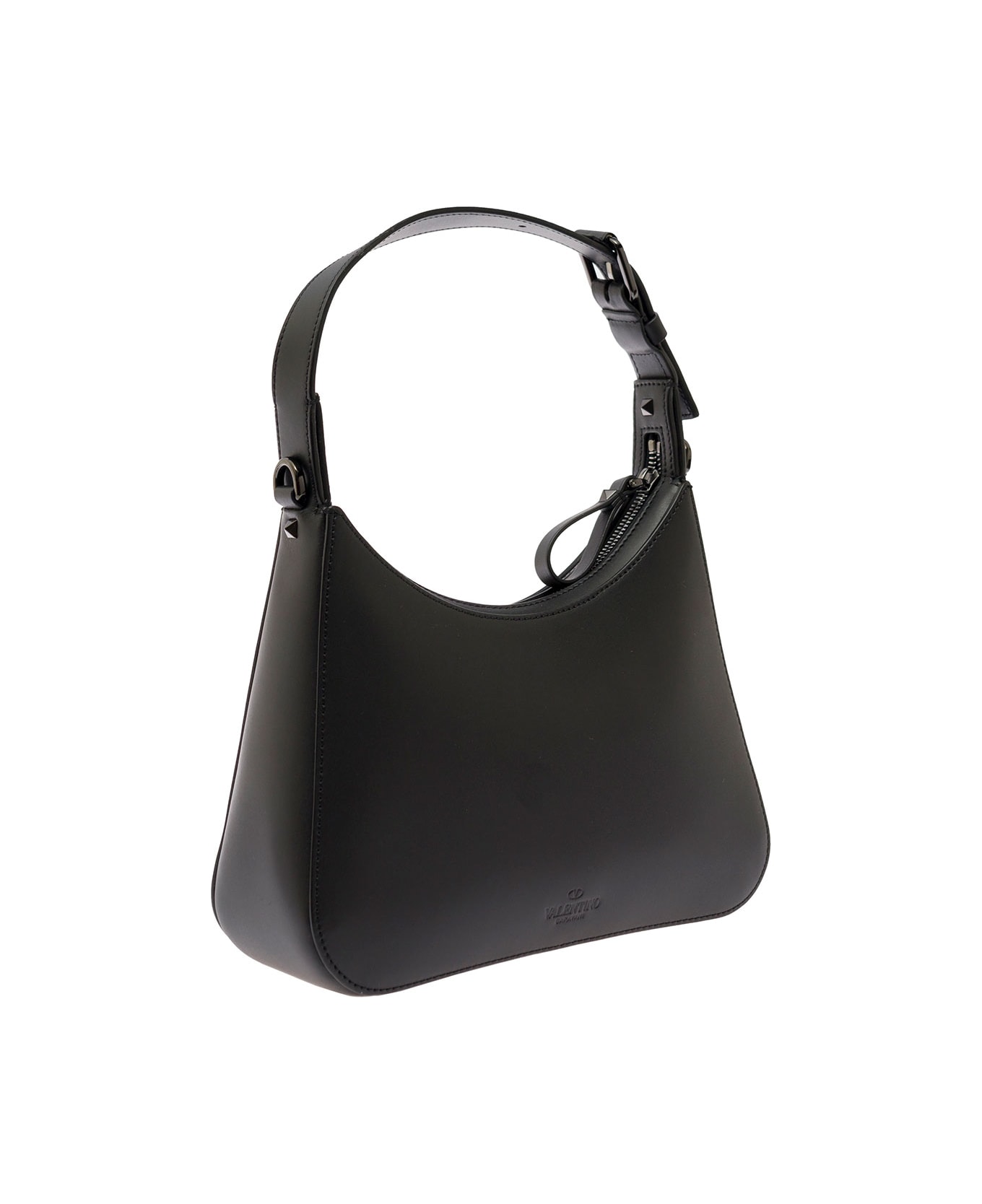 Valentino Garavani Hobo Shoulder Bag With Vltn Logo In Black Leather Man - Black