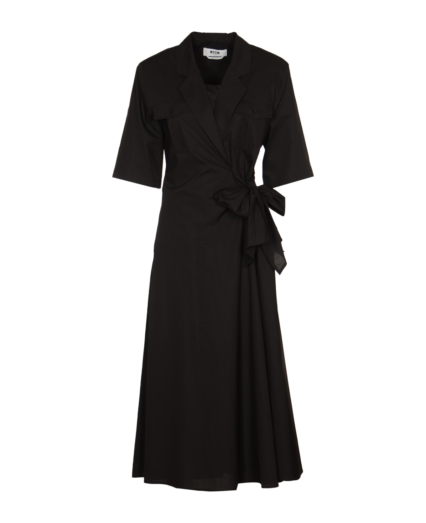 MSGM Bow Detail Flared Long Dress - Black