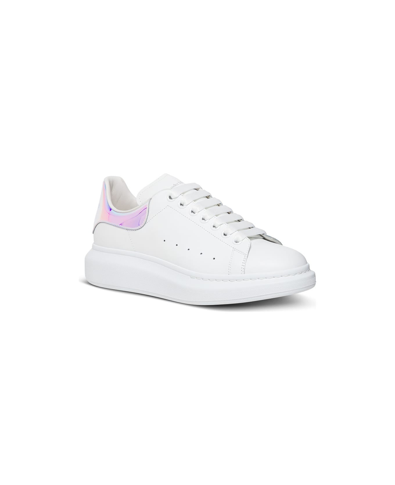 Alexander McQueen Woman's Oversize  White Leather Sneaker S With Contrasting Heel Tab - White