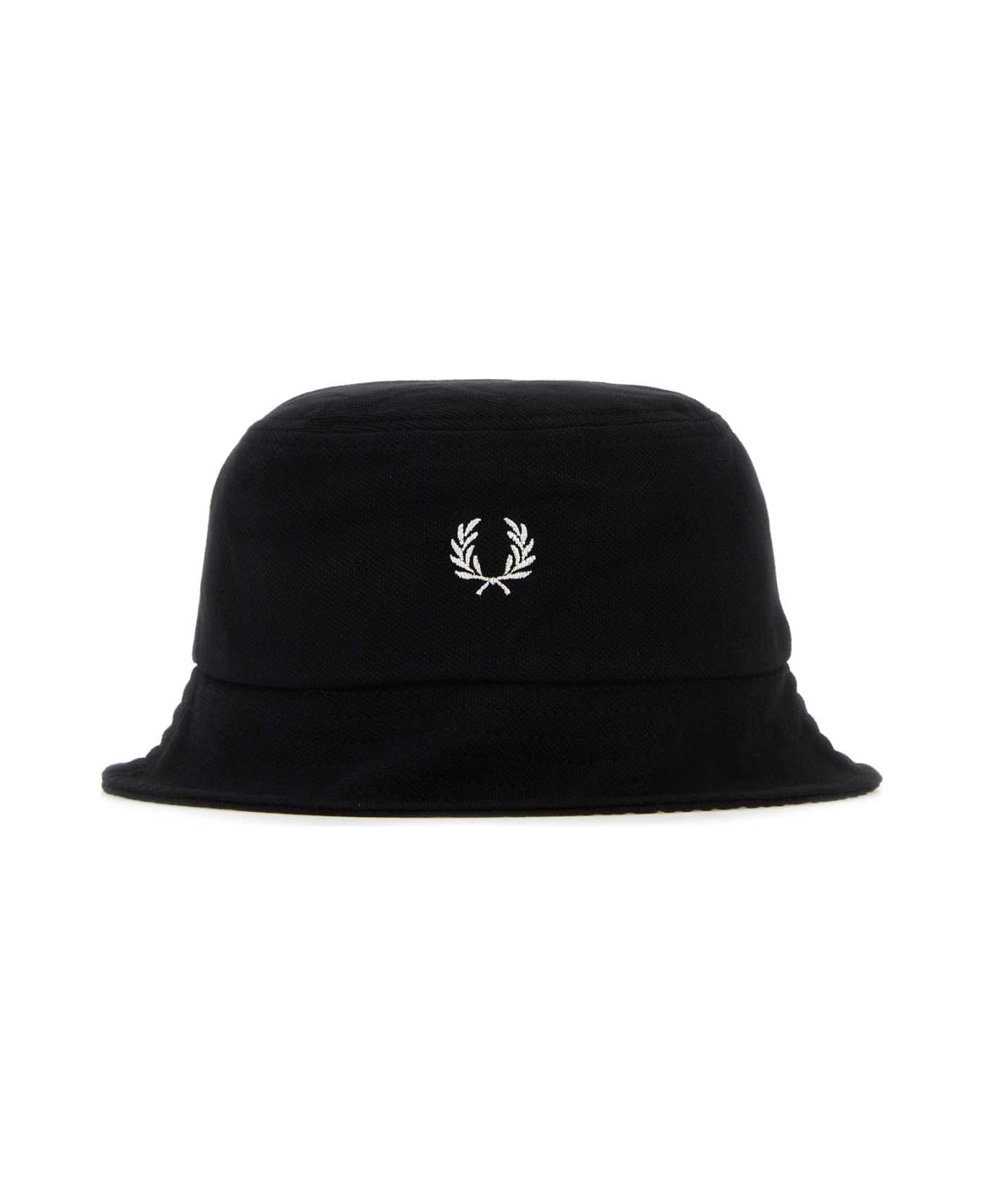 Fred Perry Black Piquet Bucket Hat - BLACKSNOWWHITECF 帽子