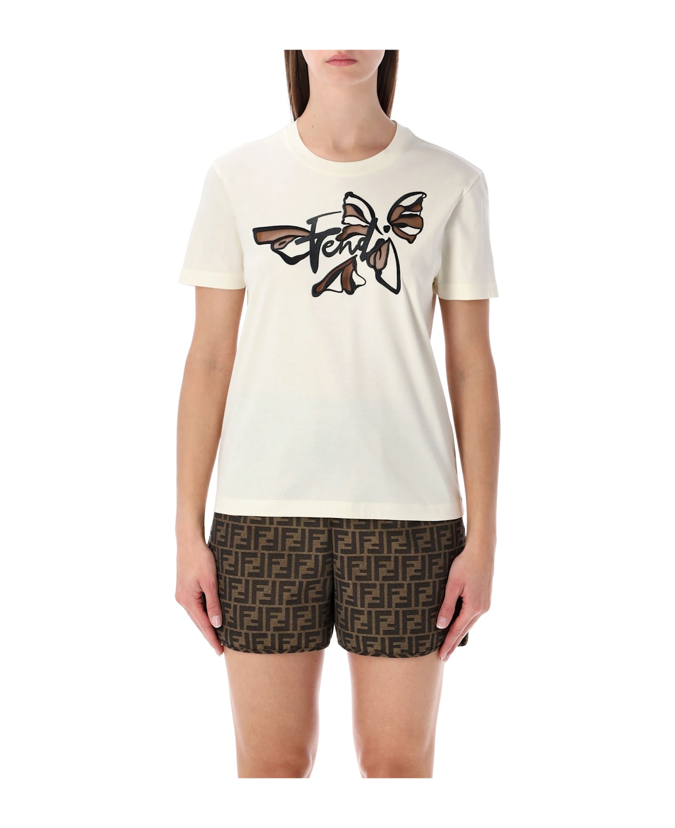 Fendi Cotton Logo Butterfly T-shirt - OFF WHITE