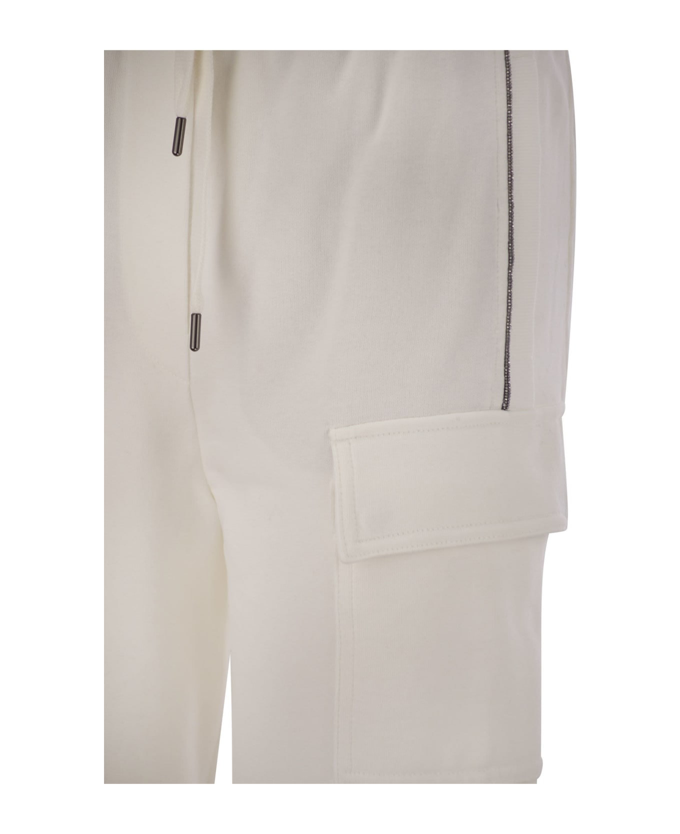 Brunello Cucinelli Smooth Cotton Fleece Cargo Pants - White
