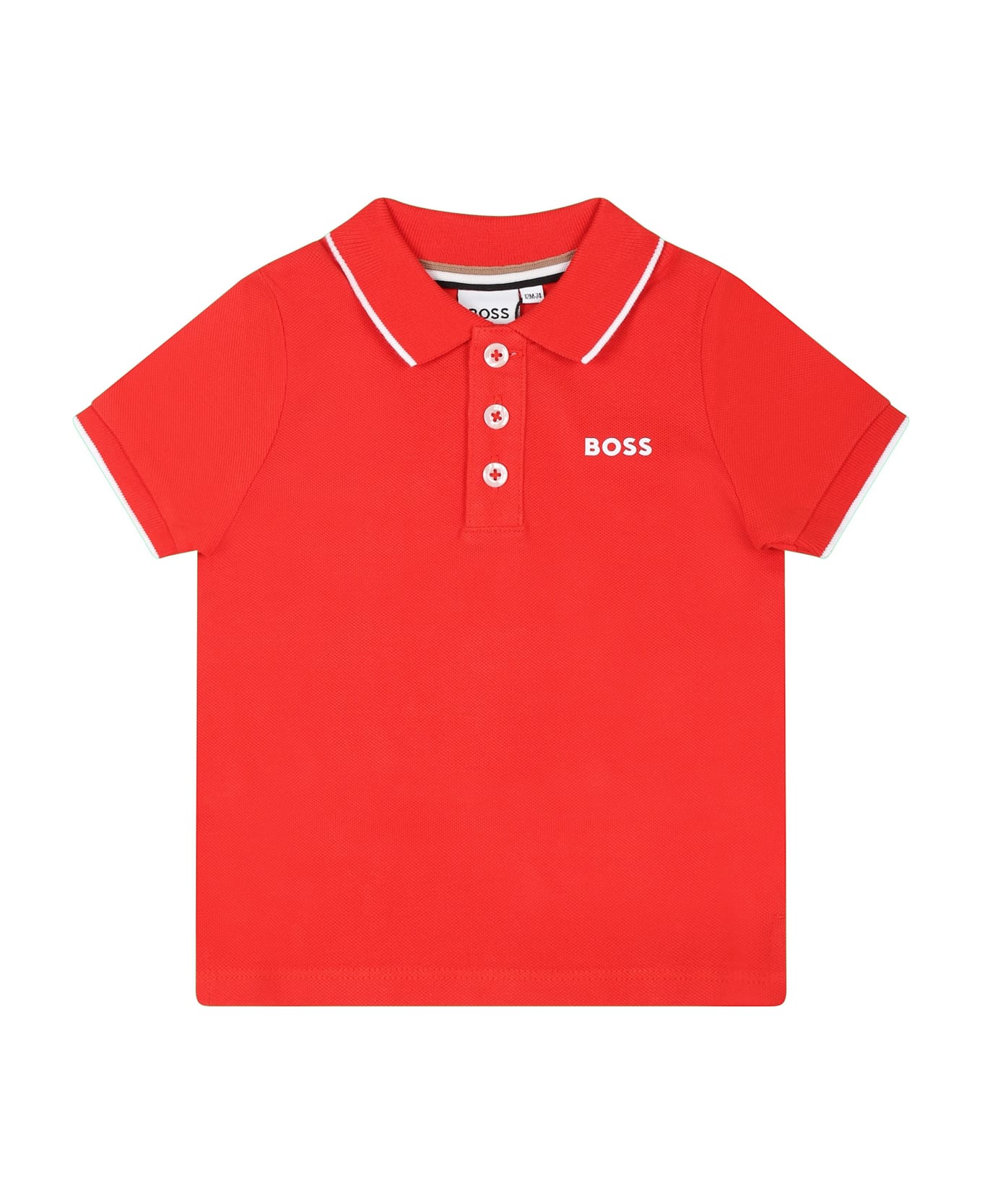 Hugo Boss Red Polo Shirt For Baby Boy With Logo - Red