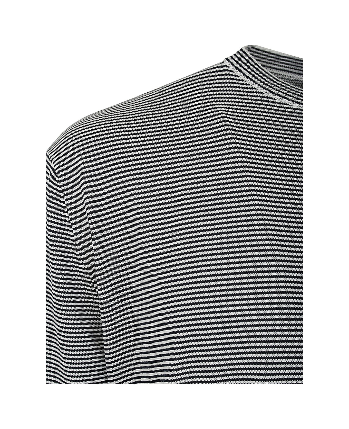 Lardini Crew Neck Striped Sweater - Bl White Blue シャツ