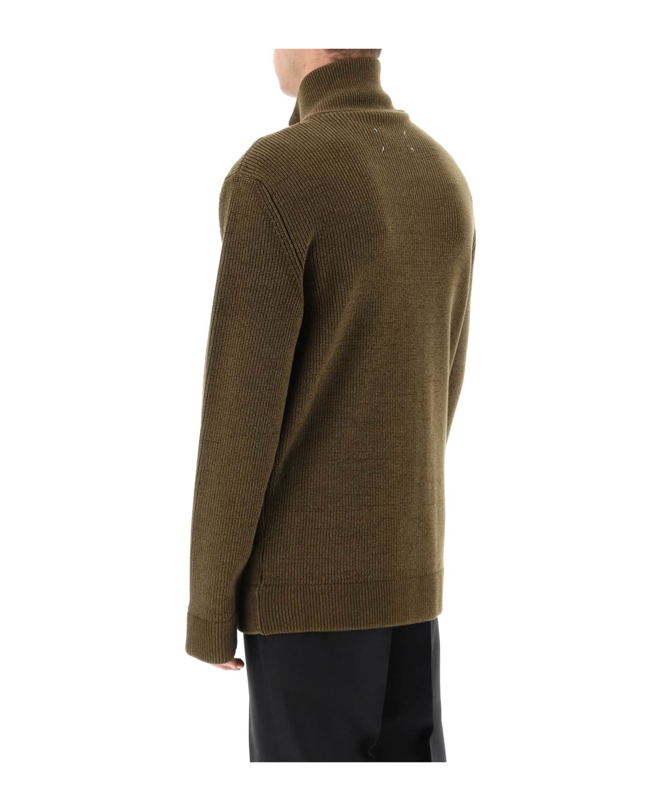 Maison Margiela Knitted Cardigan With Zip - OLIVE (Green)