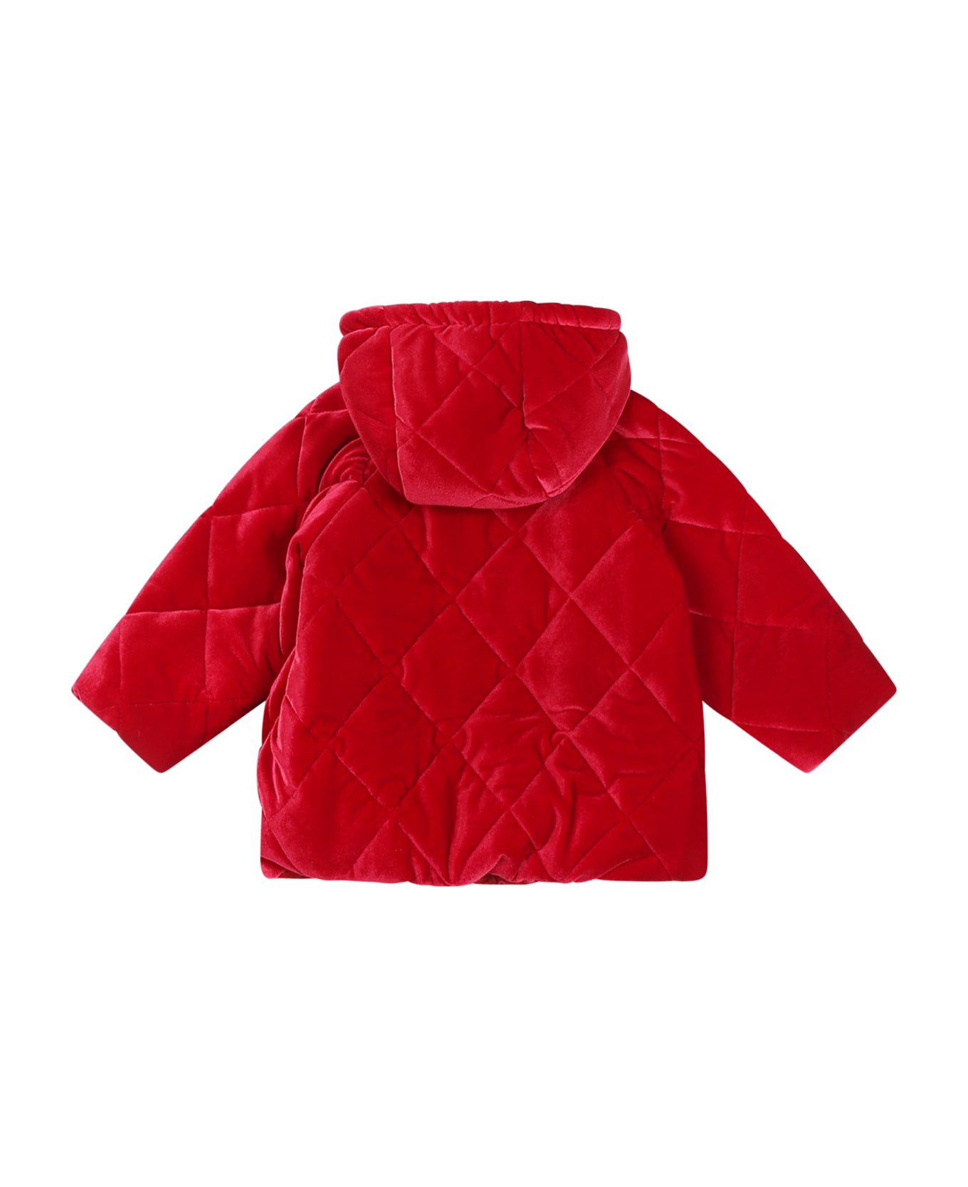 Monnalisa Red Down Jacket For Baby Girl With Rose - Red