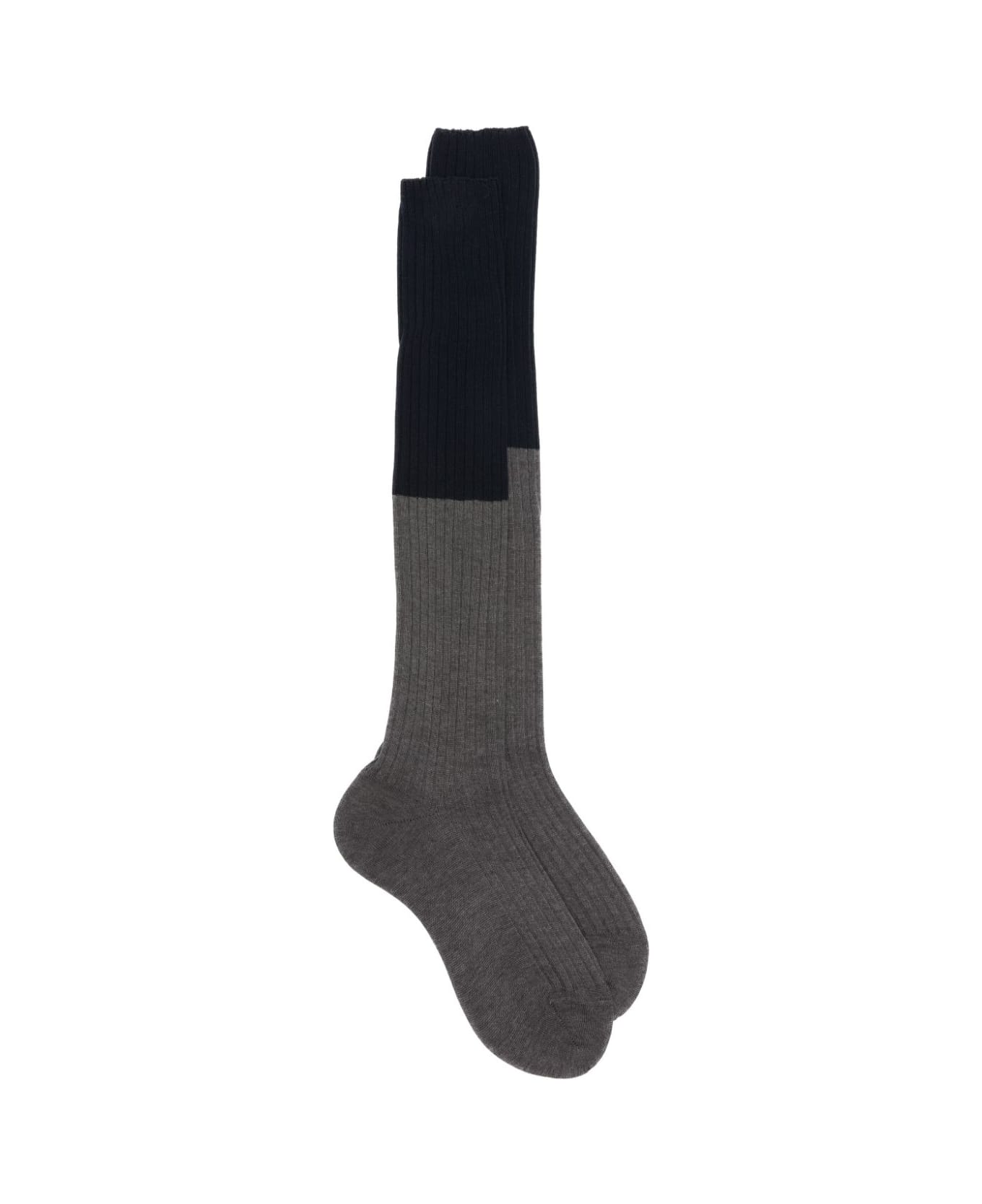 Sofie d'Hoore Bicolour Ribbed Knee High Socks - Midnight Grey 靴下＆タイツ