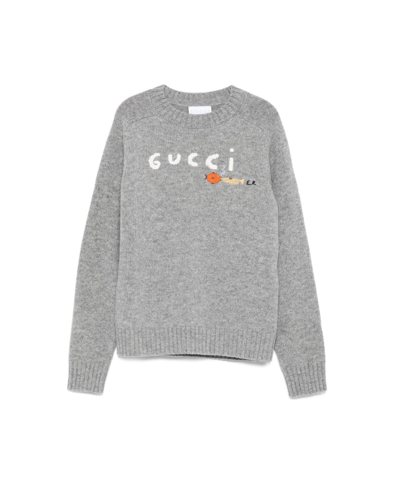 Gucci Kids Wool Sweater With Embroidery - Grey