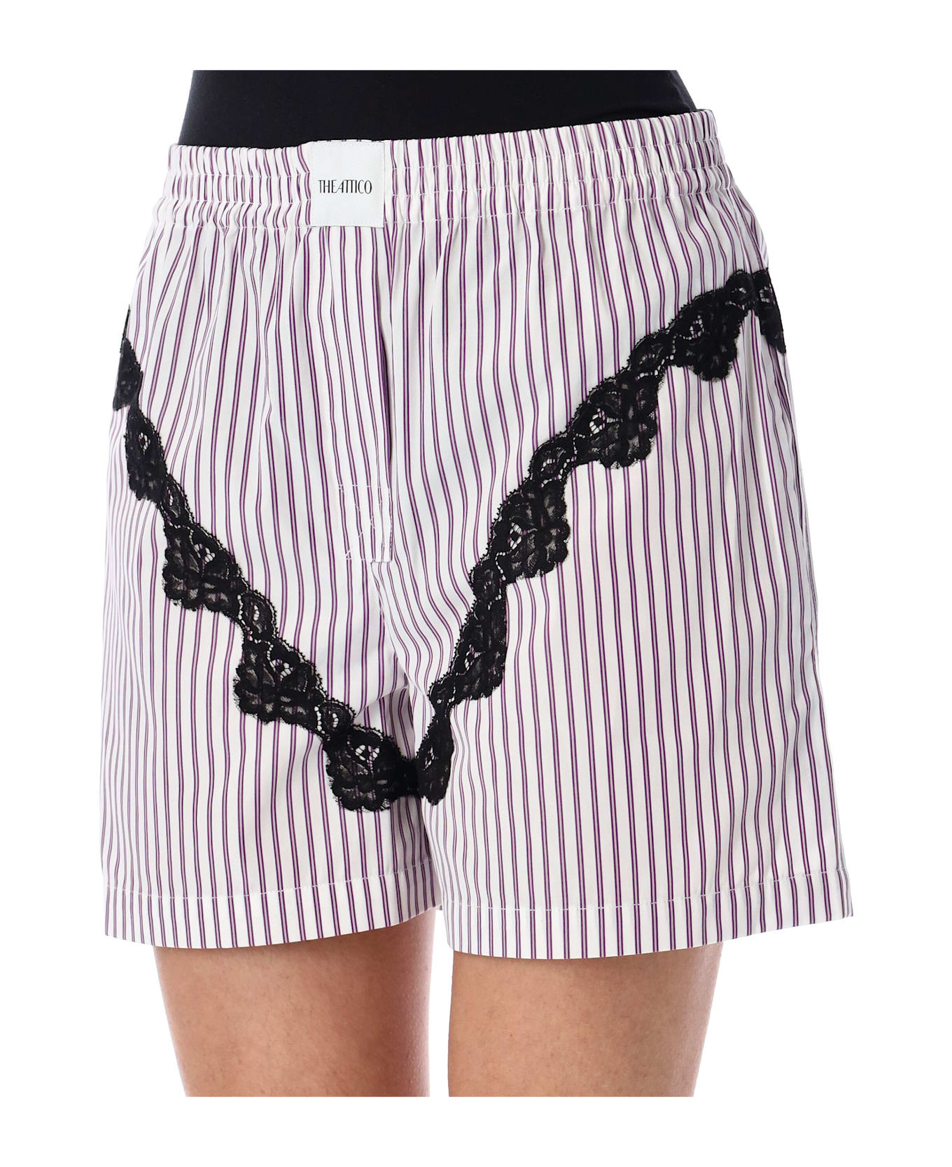 The Attico Striped Short Pants - WHITE PURPLE