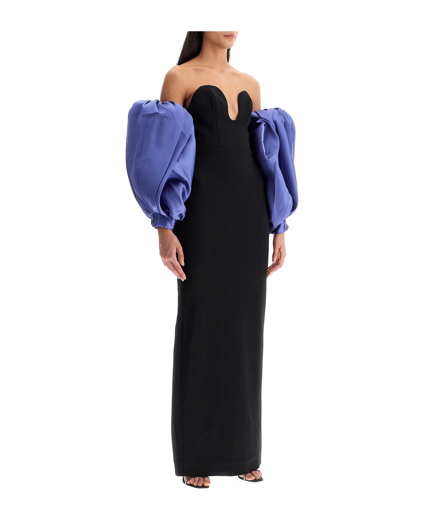 Solace London Long Karina Dress - BLACK/PERIWINKLE (Black)