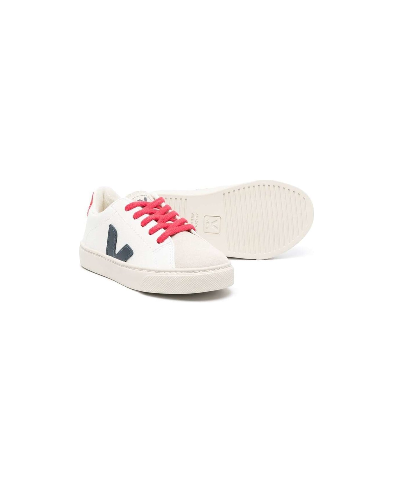 Veja White Sneaker With Red Lace Up In Leather Boy - Multicolor