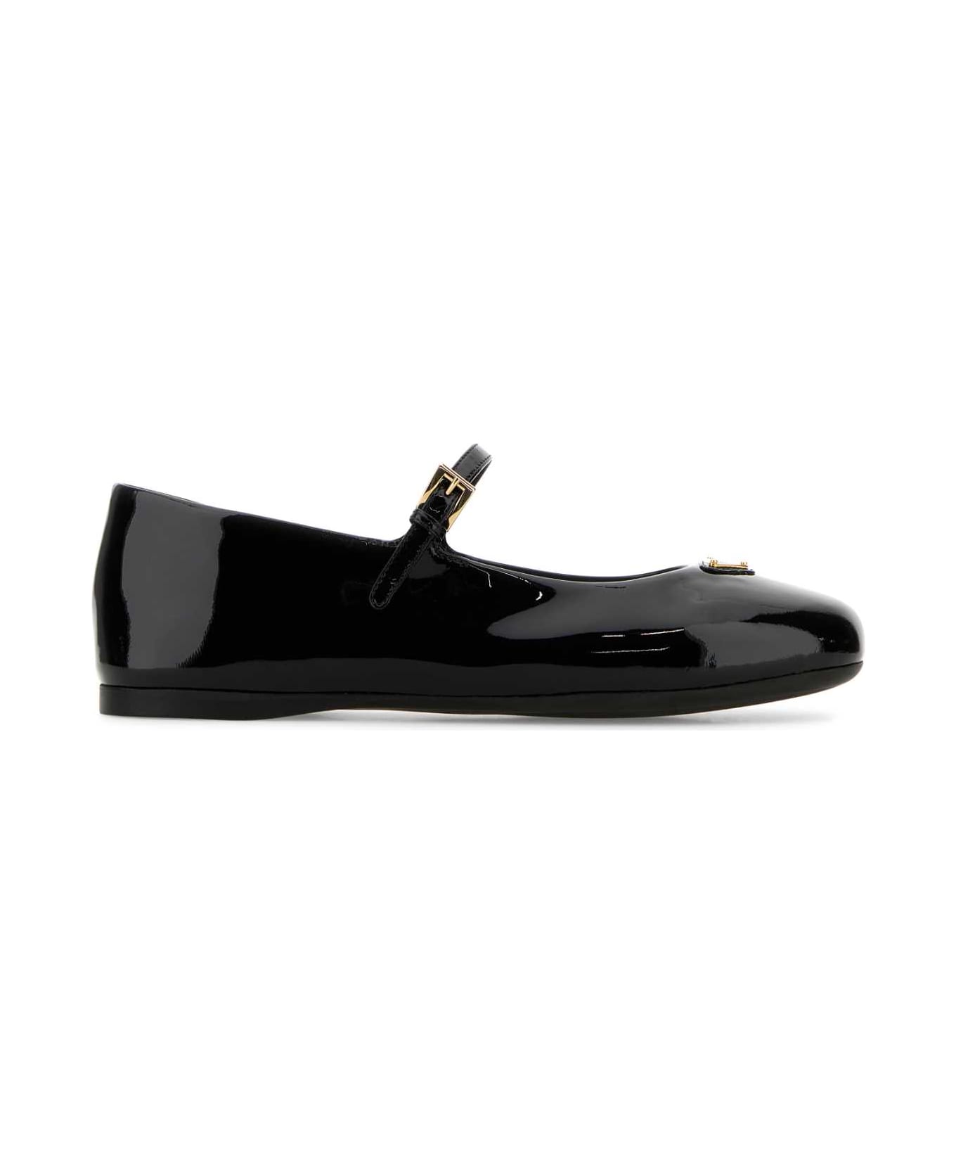 Prada Black Leather Ballerinas - Black フラットシューズ