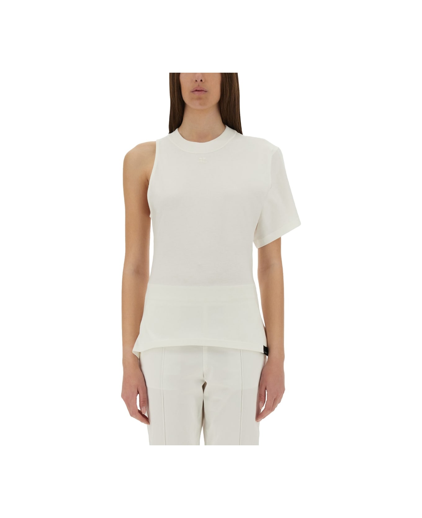 Courrèges One-shoulder T-shirt In Scuba - HERITAGE WHITE