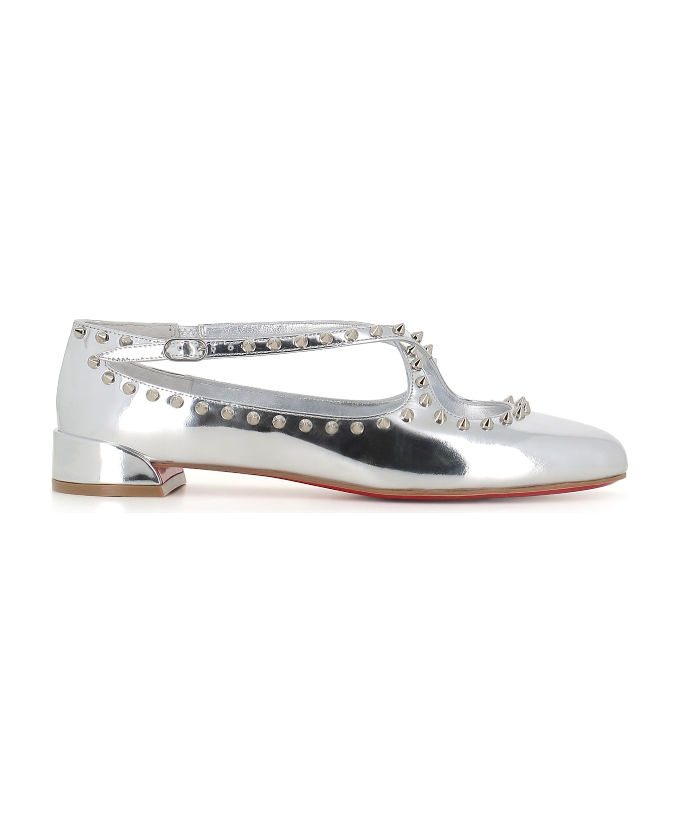 Christian Louboutin Ballerina Pilouta Jane Spikes Flat - Silver