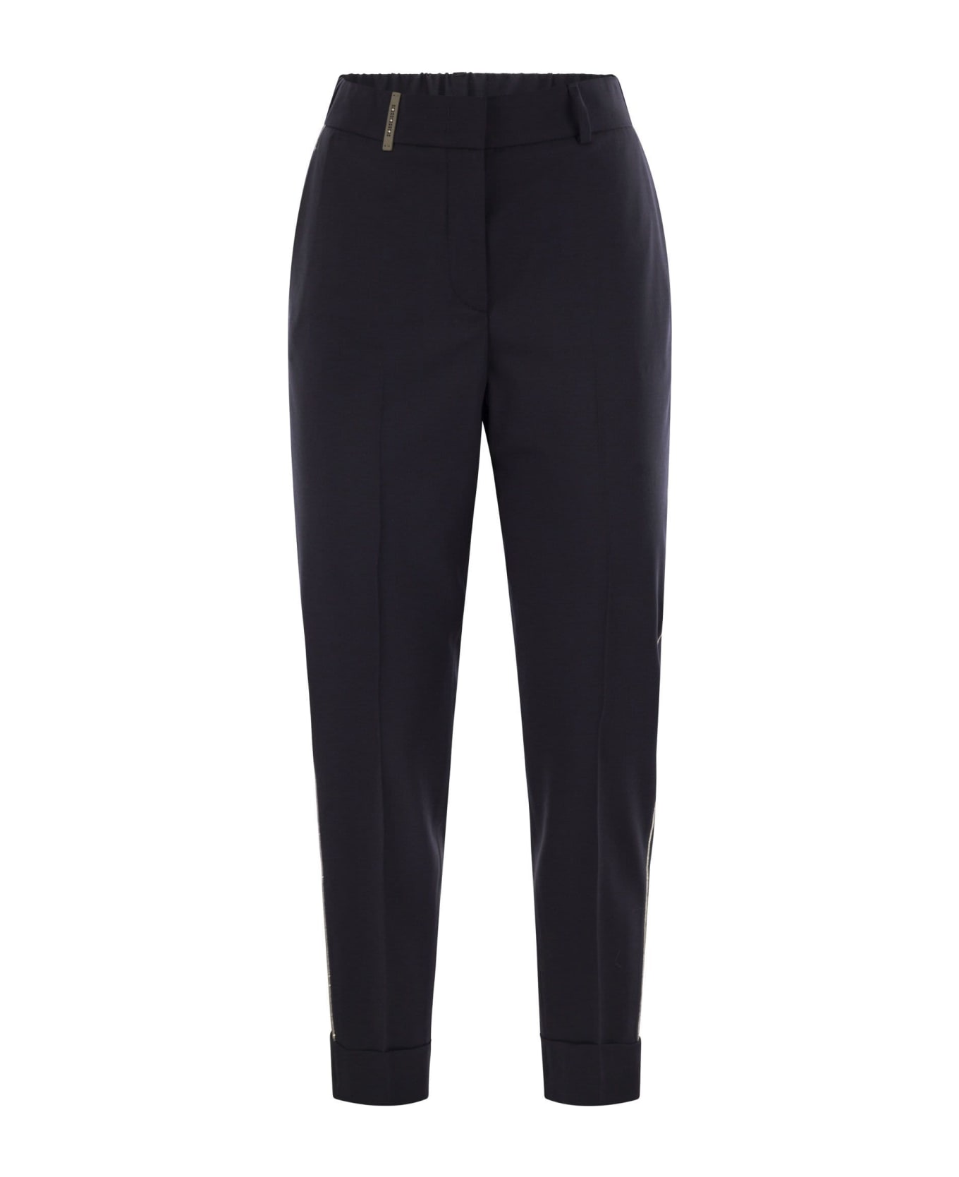 Peserico Virgin Wool Blend Trousers With Jewellery - Blue