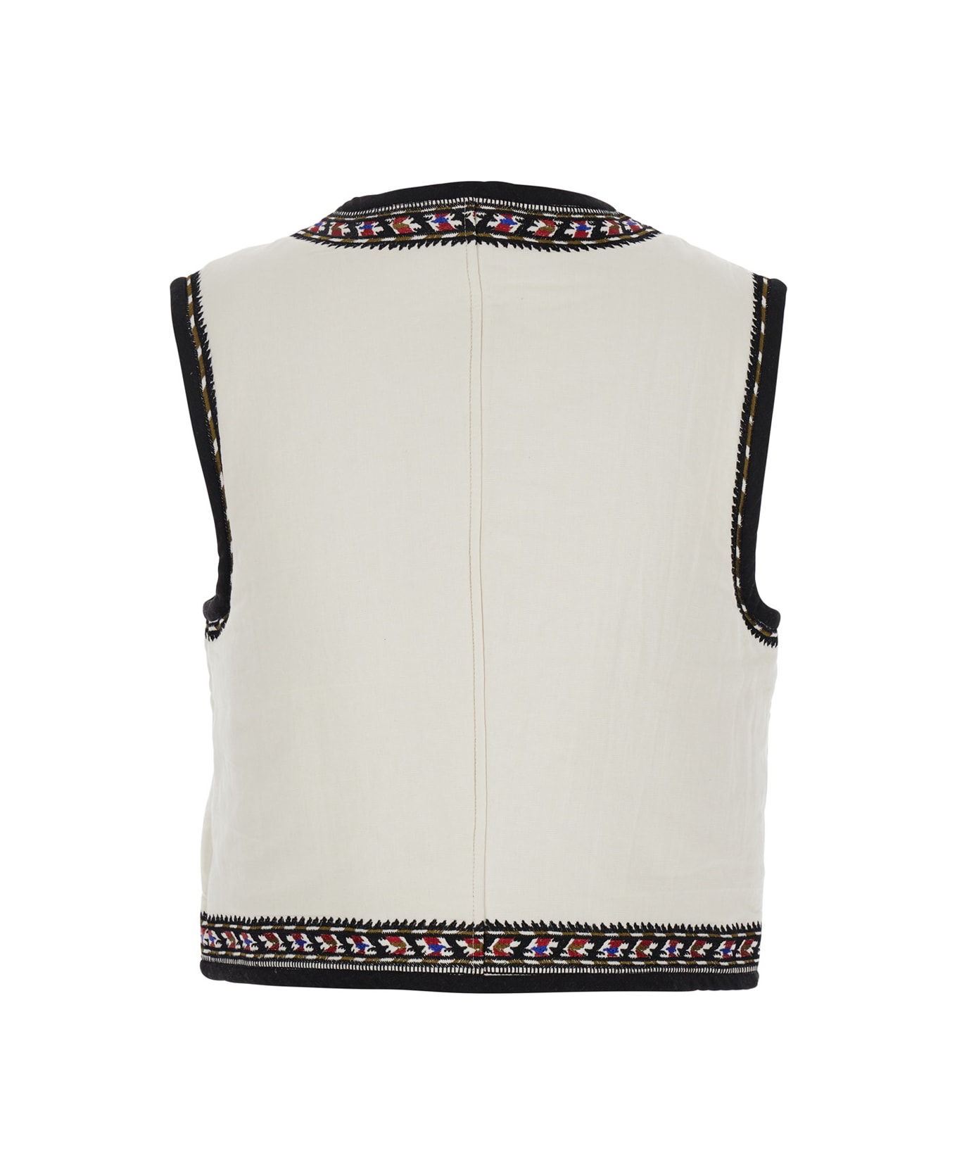 Marant Étoile 'zeana' White Gilet With Round Neck And Geometric Embroidery In Cotton And Viscose Blend Woman - White