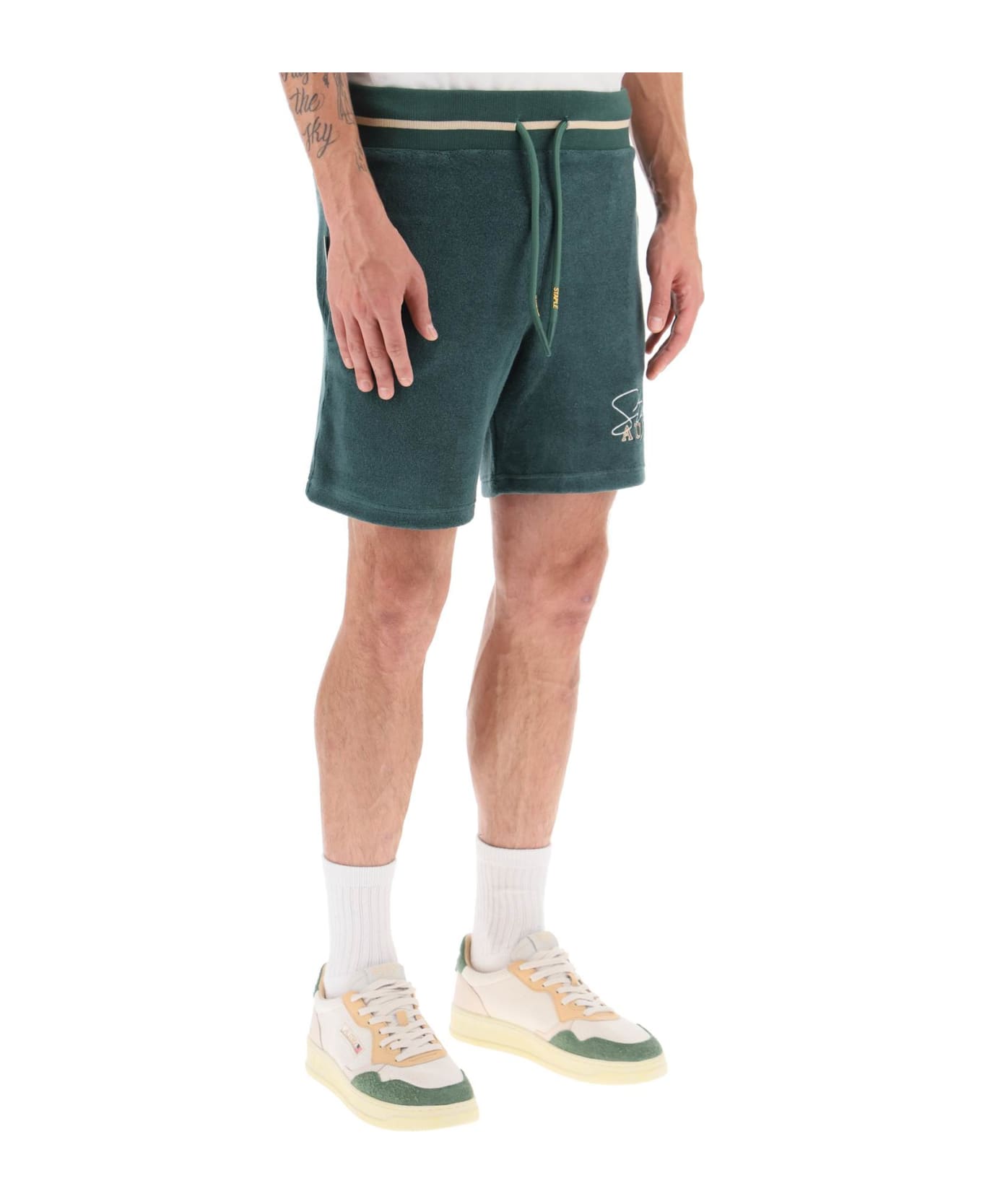 Autry Bermuda Shorts With Drawstring And Staple X Logo Detail In Jersey Man - TINTO GREEN (Green)