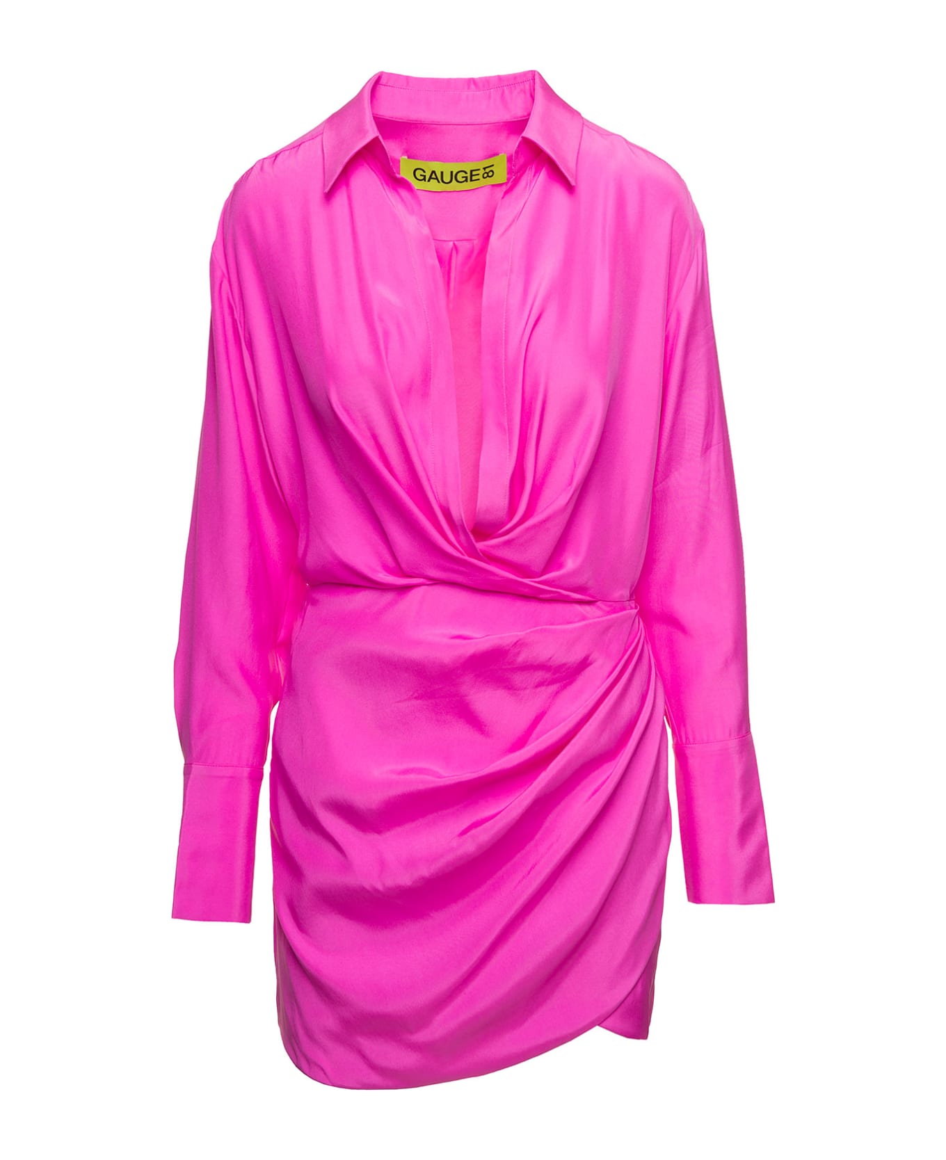 GAUGE81 'naha' Draped Shirt Mini Hot Pink Dress In Silk Woman Gauge81 - Fuxia