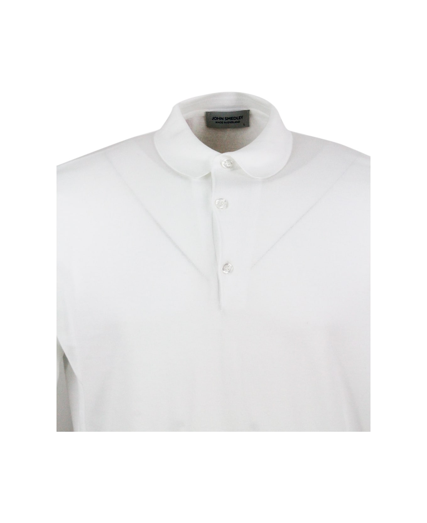 John Smedley Long-sleeved Polo Shirt In Extrafine Cotton Thread With Three Buttons - White