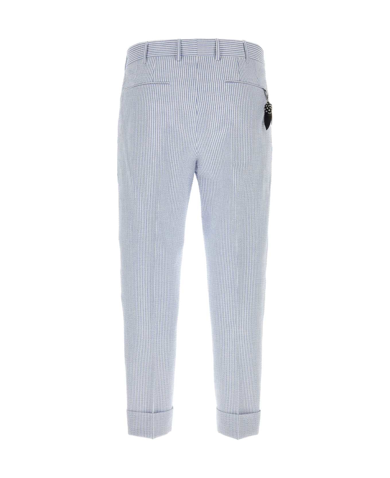 PT01 Embroidered Stretch Cotton Pant - AZZURRROBIANCO