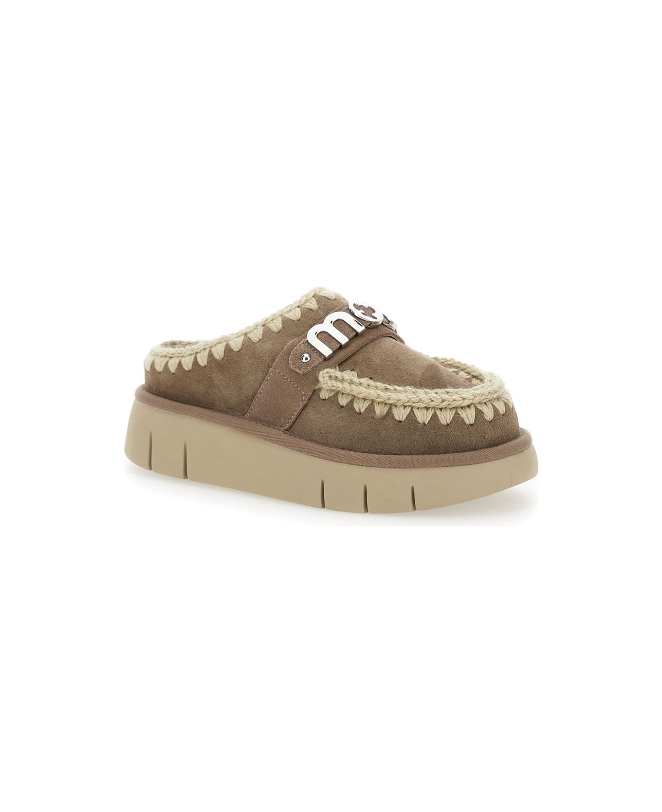 Mou 
bounce
 Brown Mules With Logo Lettering And Open Rear In Suede Woman - Gray