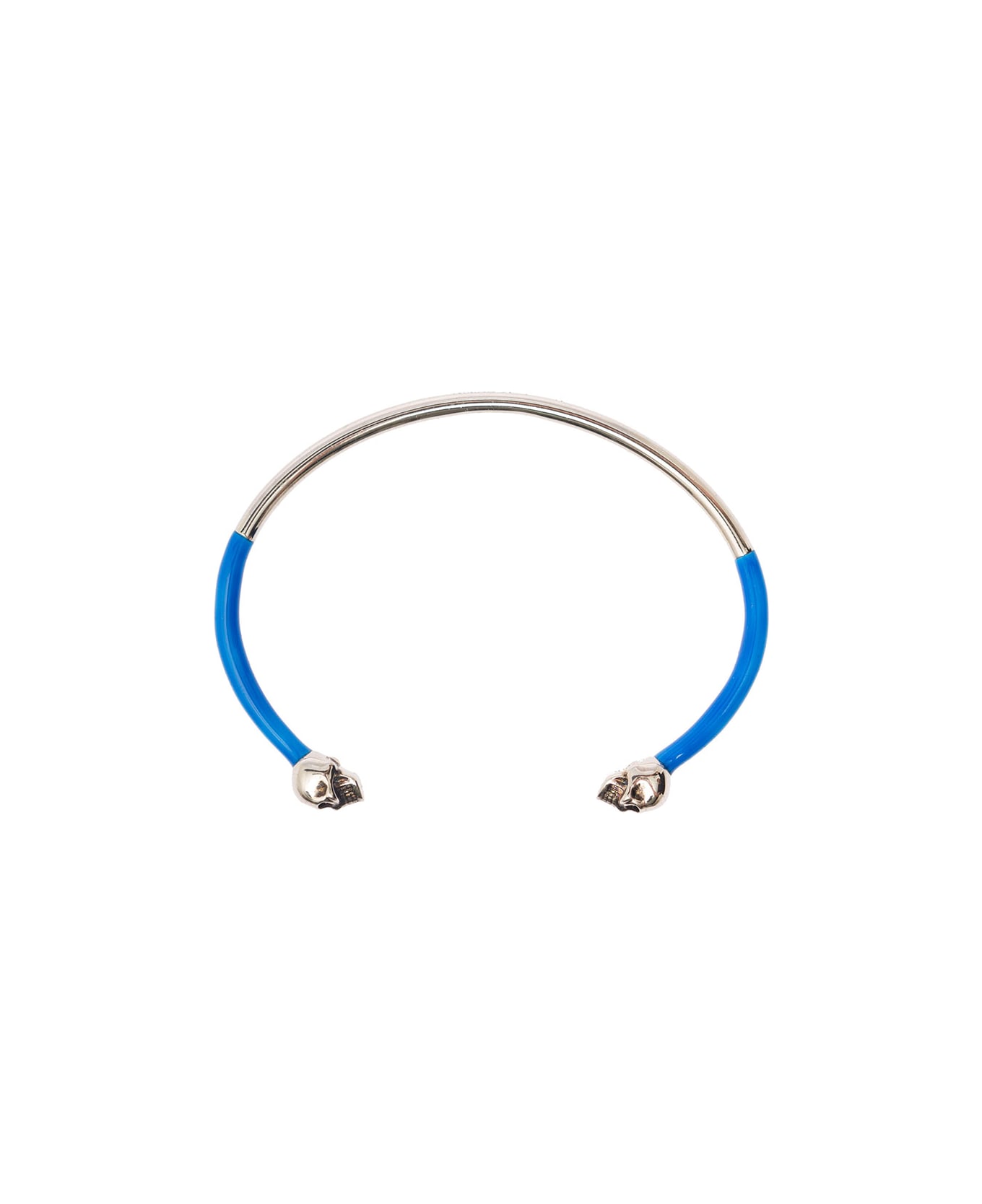 Alexander McQueen Aged Silver And Blue Bangle Bracelet With Sull Details In Brass Man - Blu