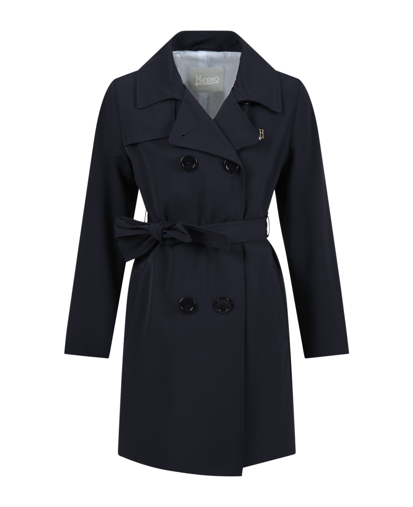 Herno Blue Trench Coat For Girl With Logo - Blue