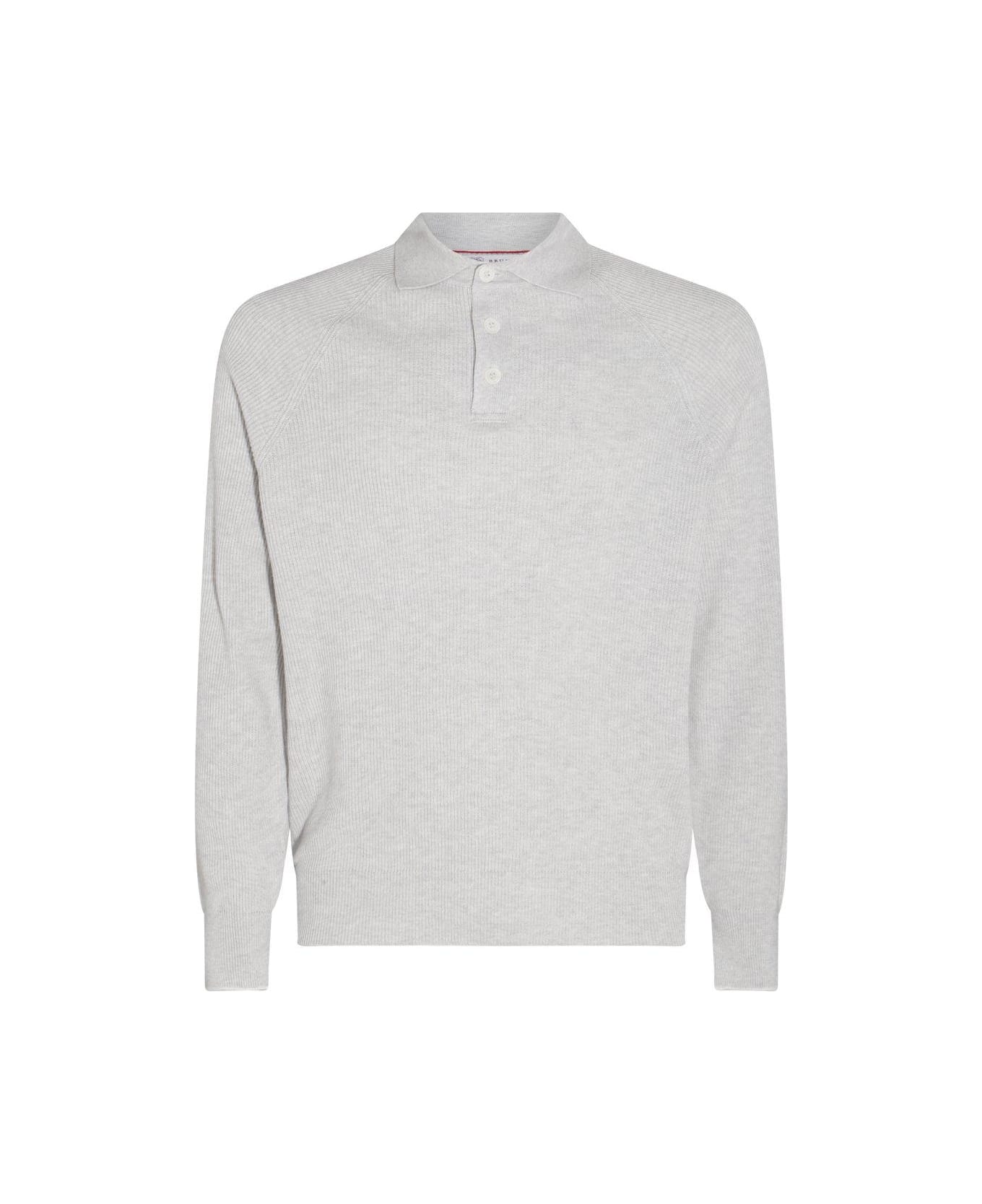 Brunello Cucinelli Long-sleeved Knitted Polo Shirt - Grey