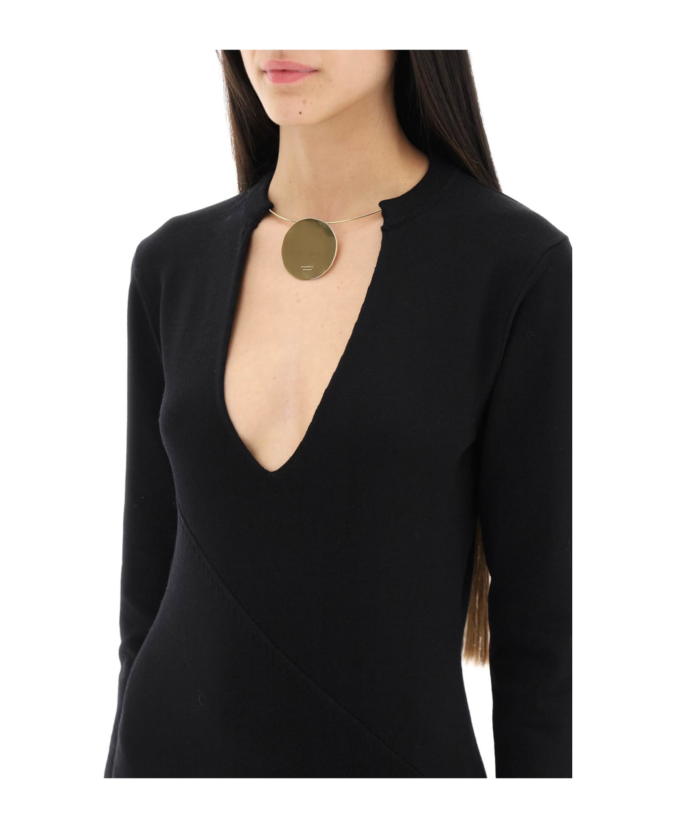 Jil Sander Wool Knit Midi Dress With Necklace - BLACK (Black) ワンピース＆ドレス
