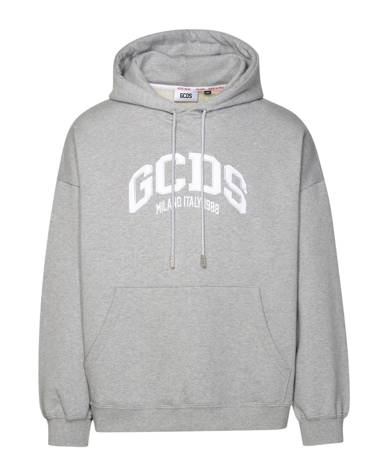 GCDS Flocked Logo Drawstring Hoodie - Grey