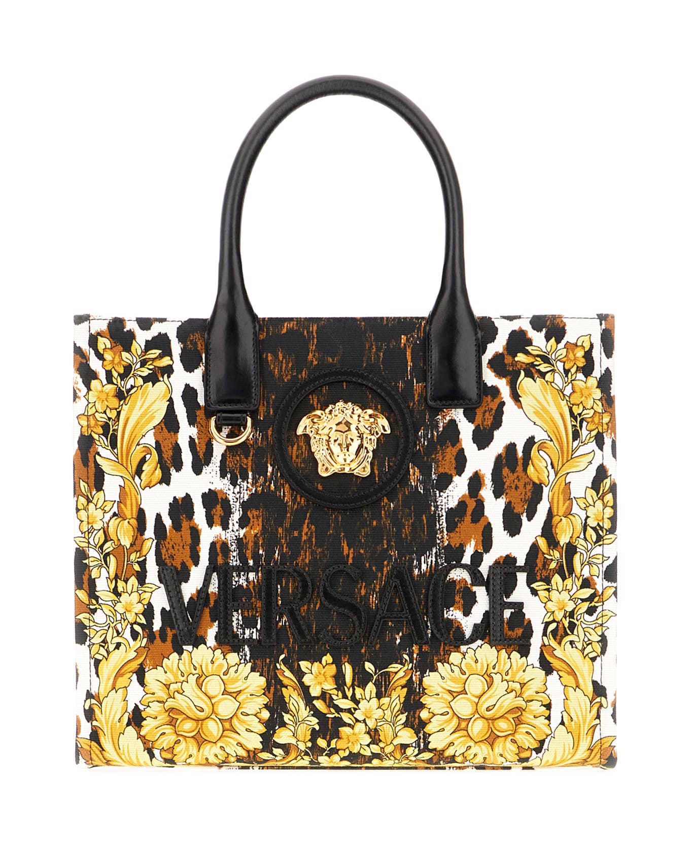 Versace Printed Canvas Small Handbag - VLACK MULTI VERSACE GOLD トートバッグ