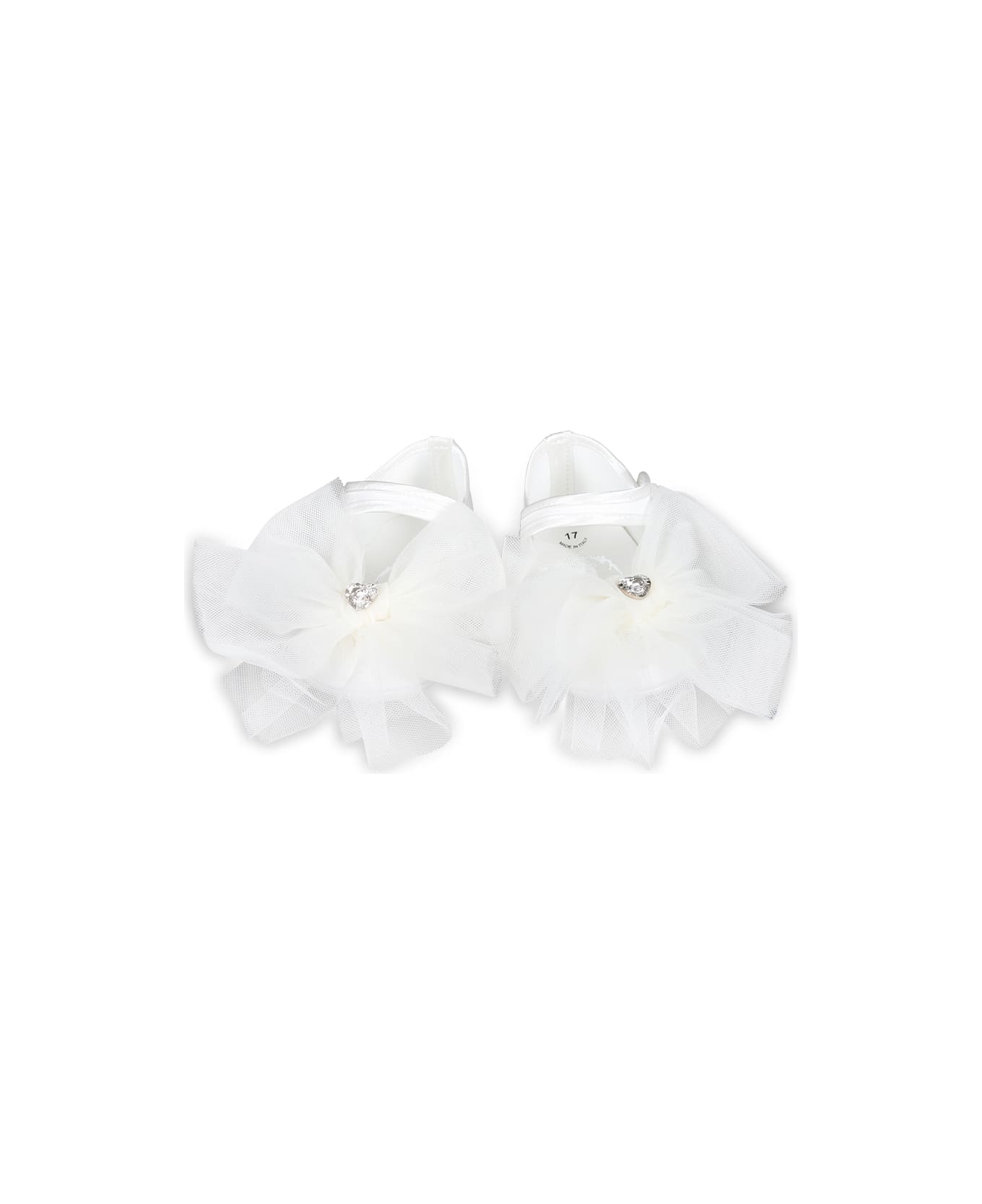 Monnalisa White Ballet Flats For Baby Girl With Bow - White
