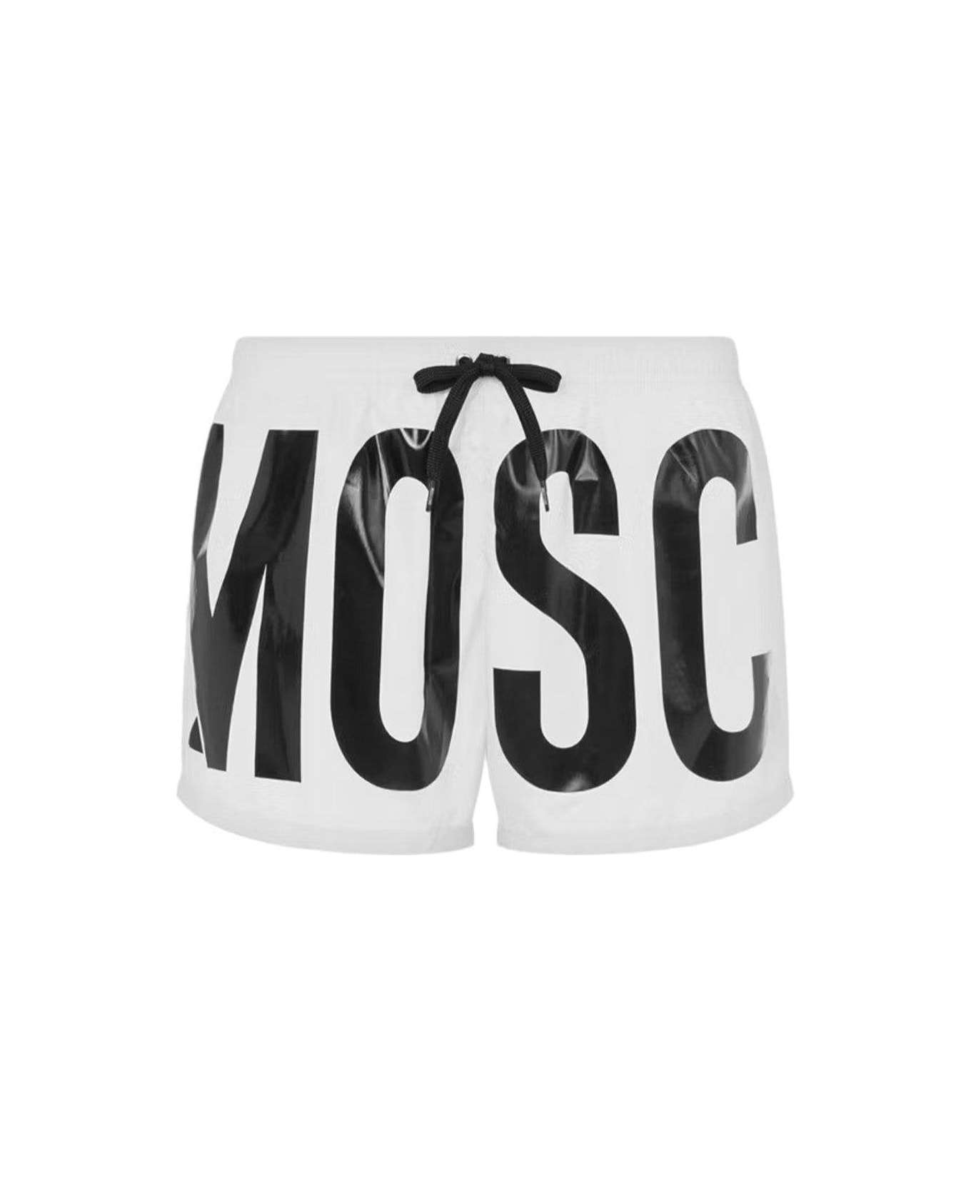 Moschino Logo Printed Drawstring Swim Shorts - White