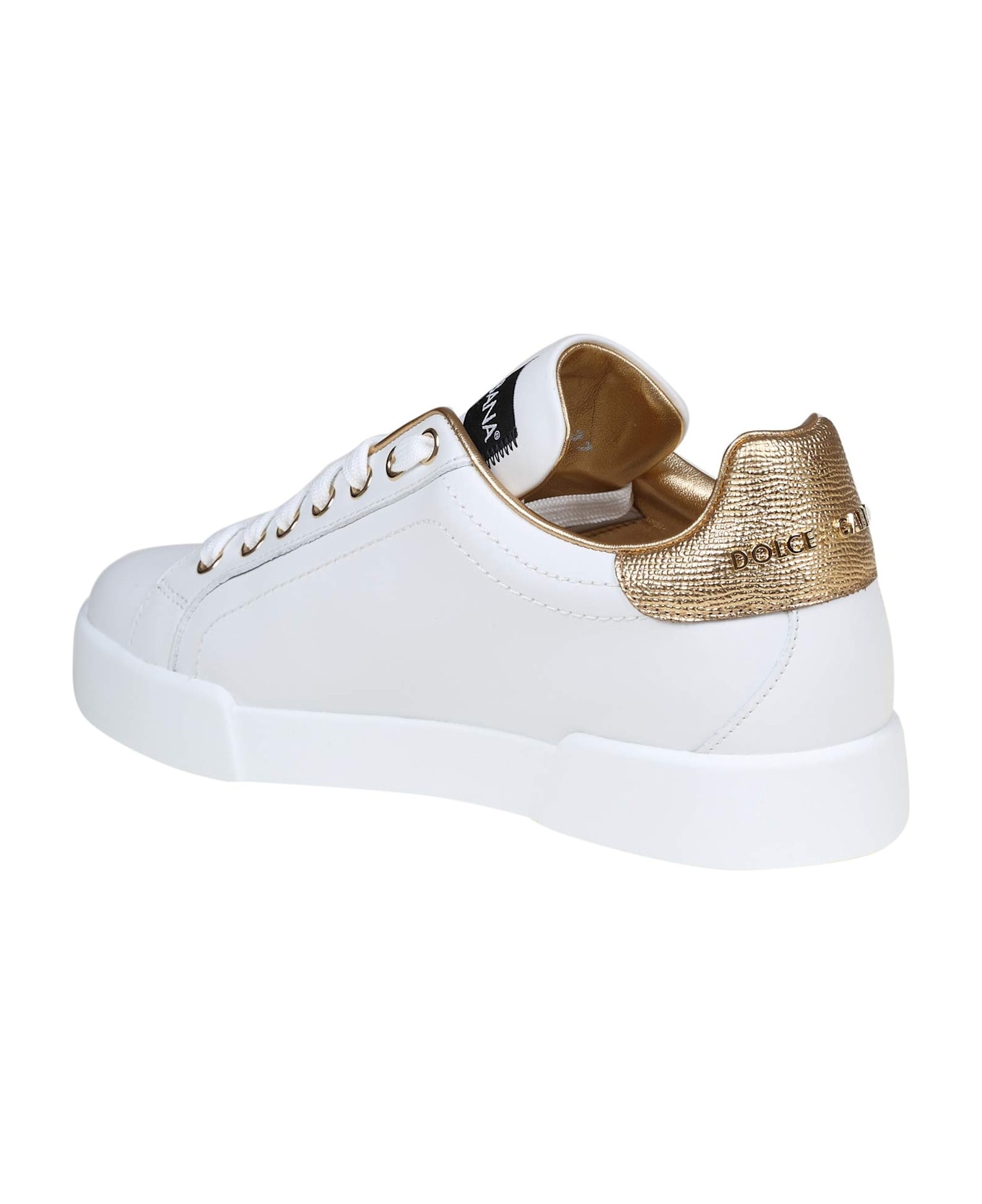 Dolce & Gabbana Portofino Sneakers White And Gold With Dg Logo - White / Gold