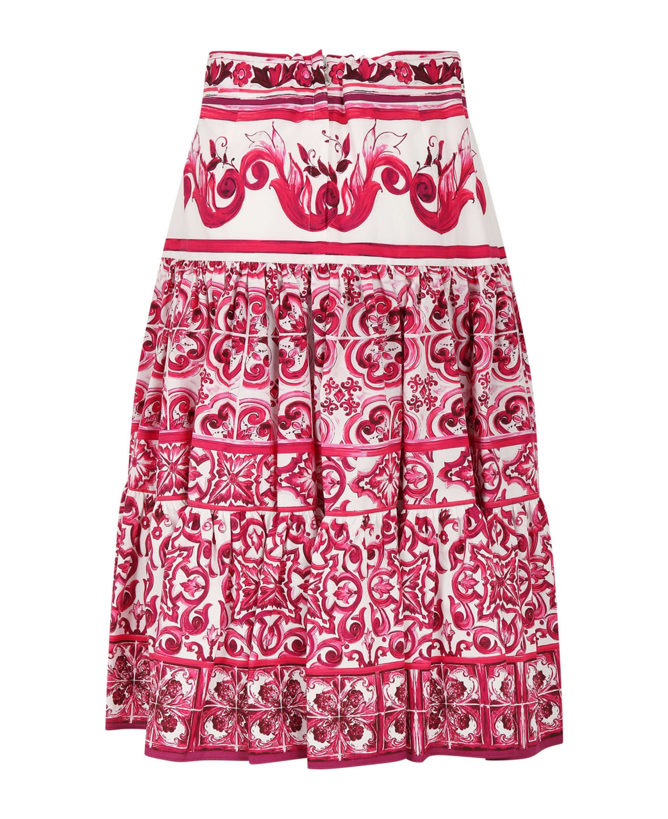 Dolce & Gabbana Fuchsia Skirt For Girl With Majolica Print - Fuchsia