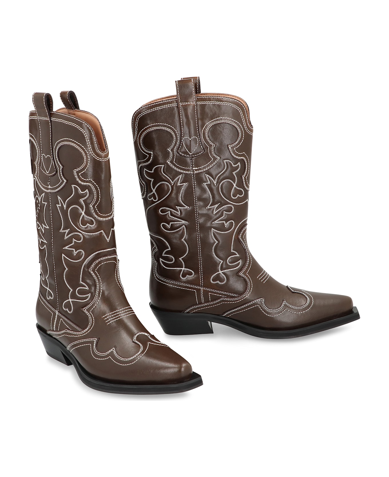 Ganni Leather Ankle Boots - brown