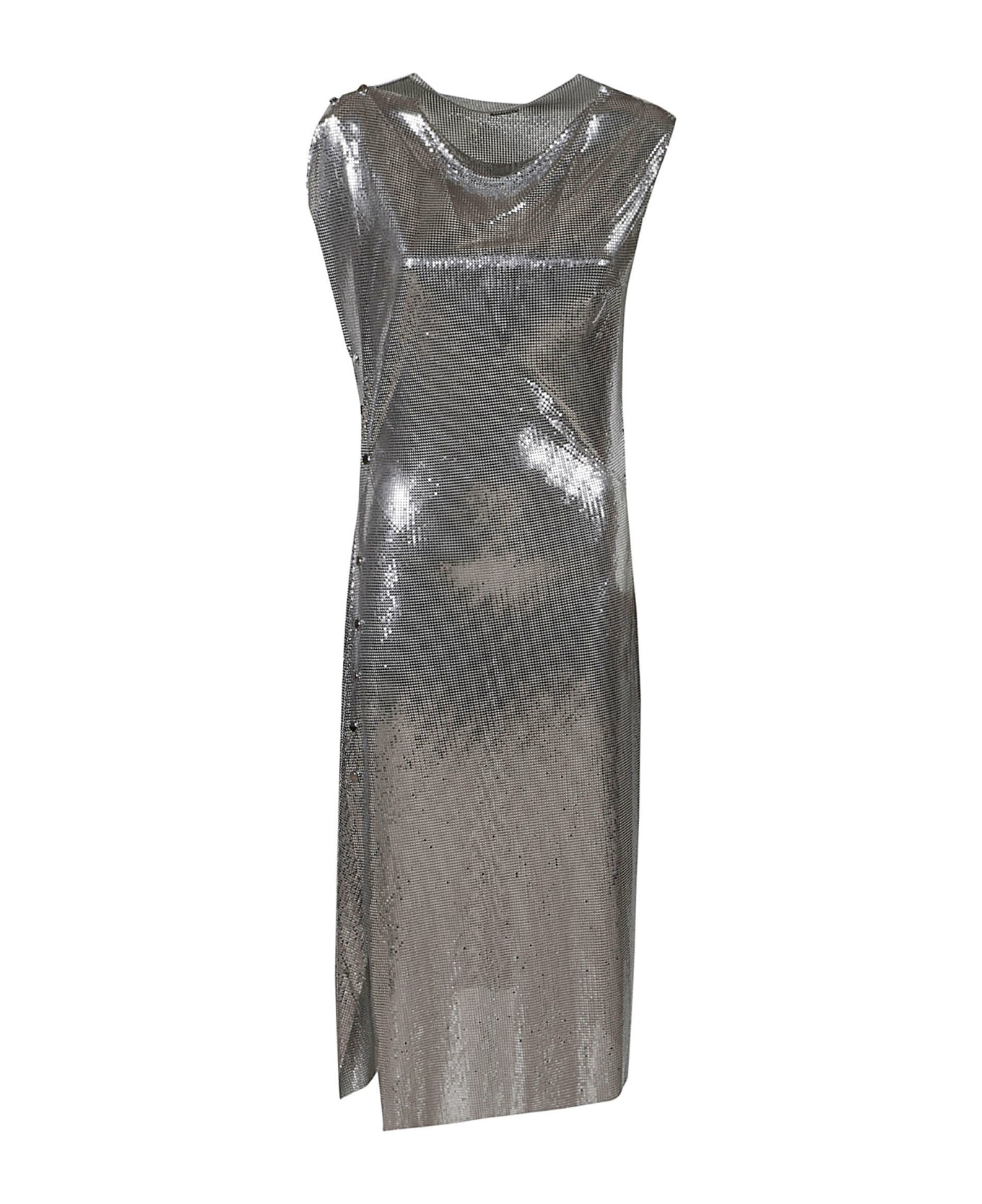 Paco Rabanne Button Sided Metallic Sleeveless Dress - silver