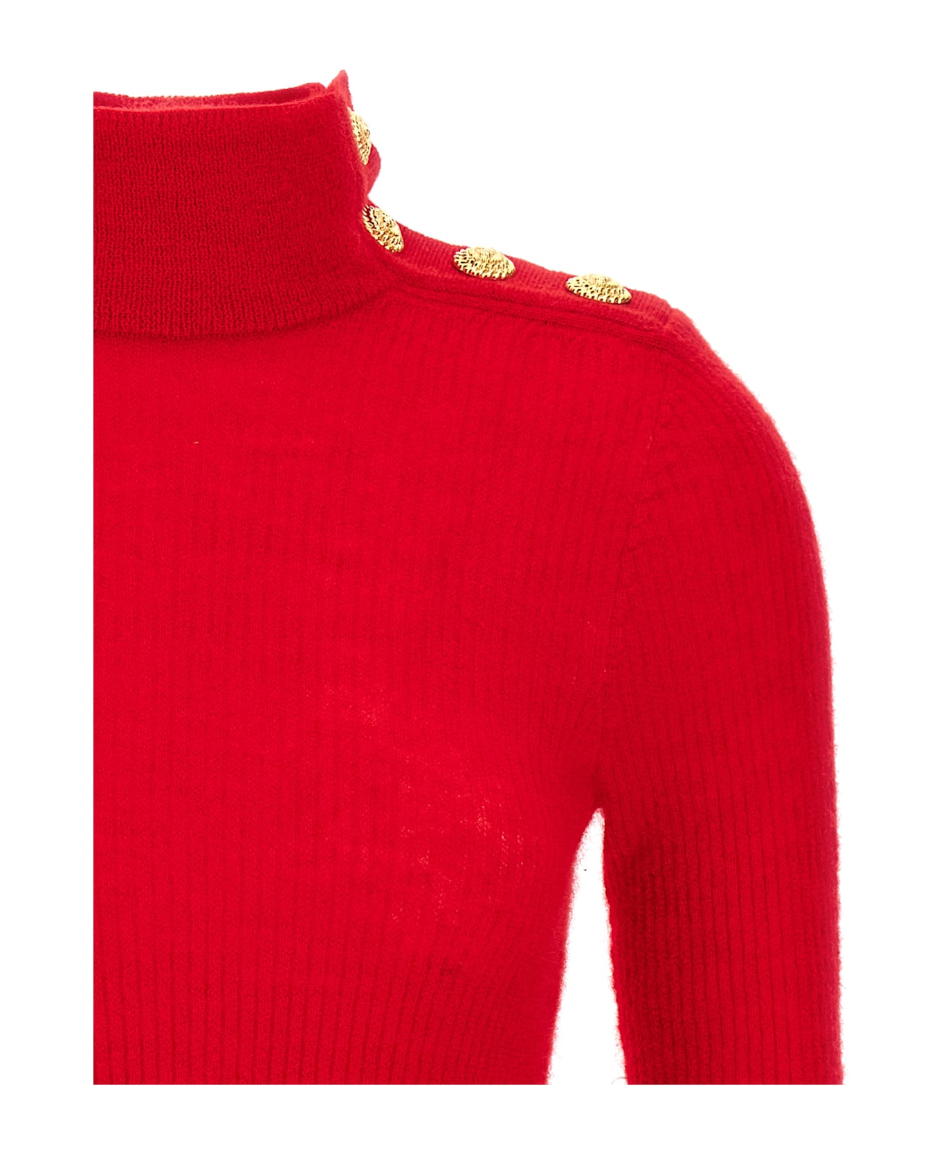 Balmain Mohair Button Sweater - Red