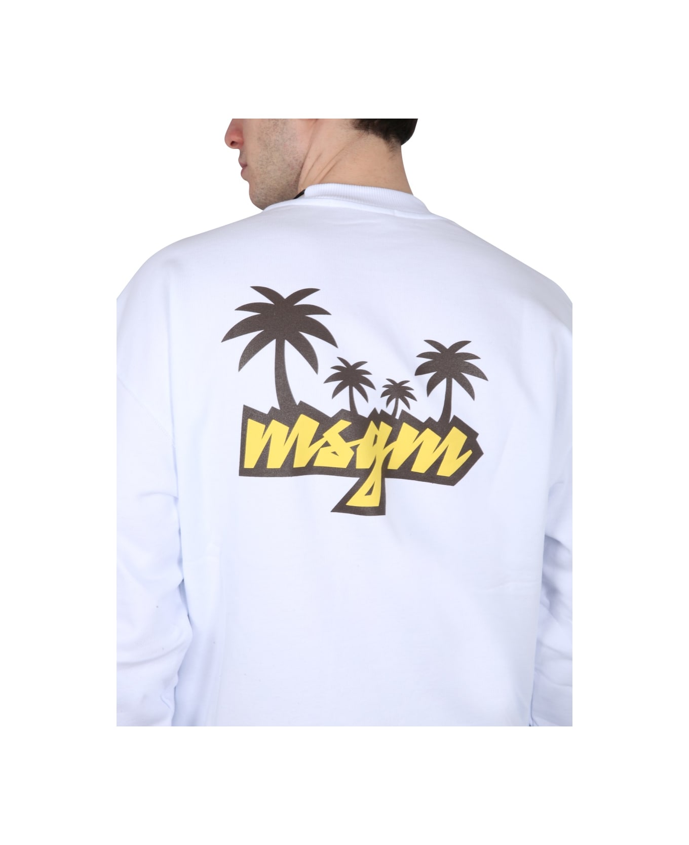 MSGM Crewneck Sweatshirt With Logo - WHITE