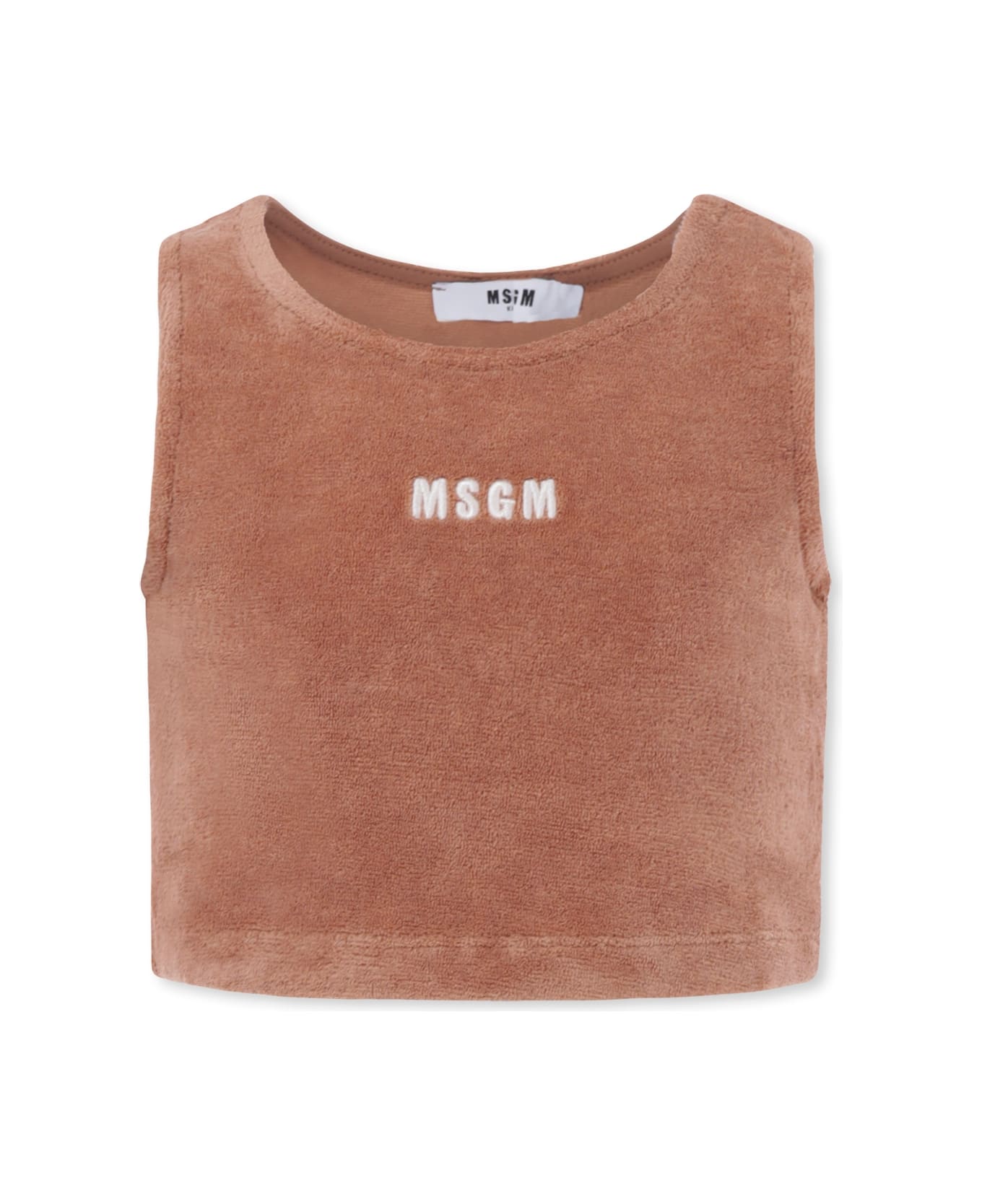 MSGM Brown Top For Girl With Logo - Brown