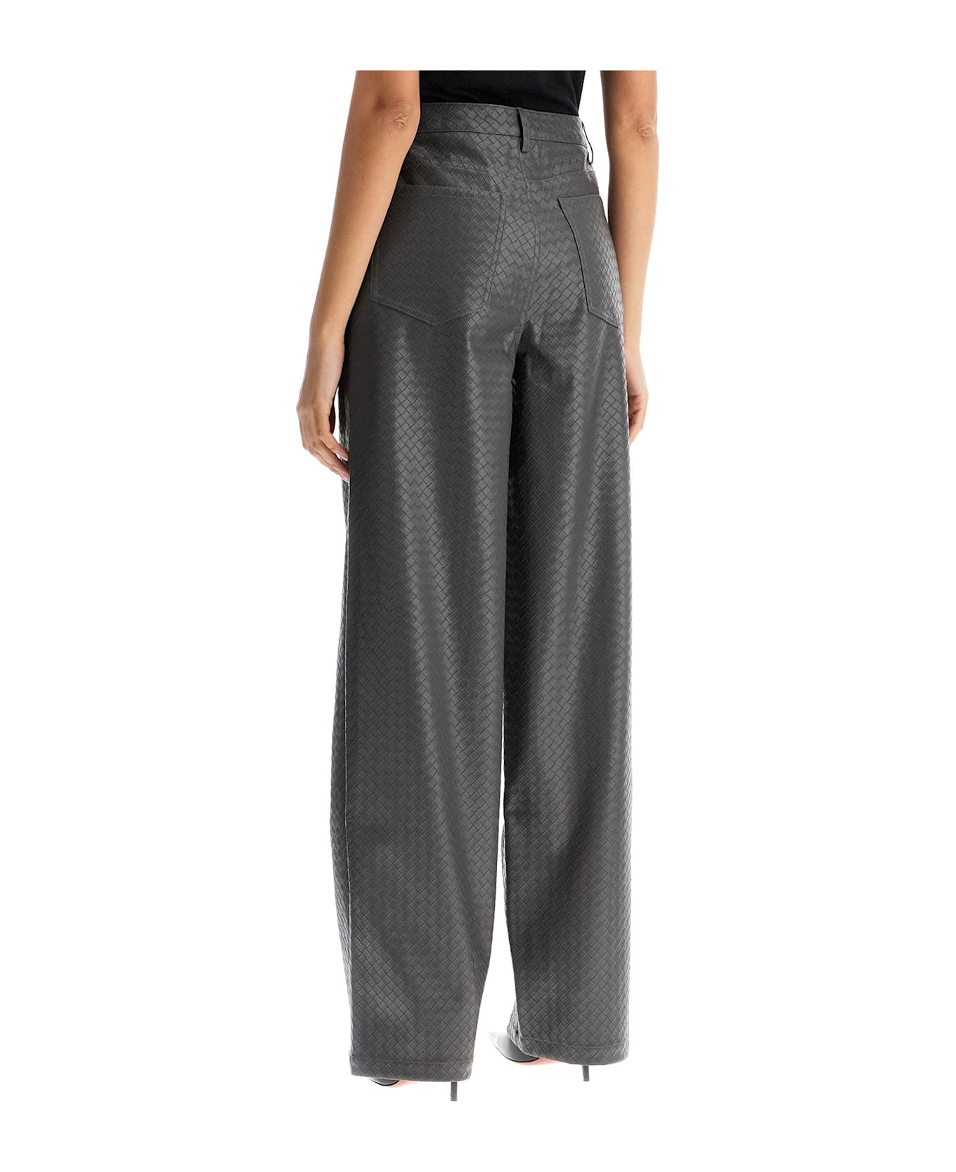 Rotate by Birger Christensen Wide Woven Patterned Trousers With A - GRAY PINSTRIPE (Grey)