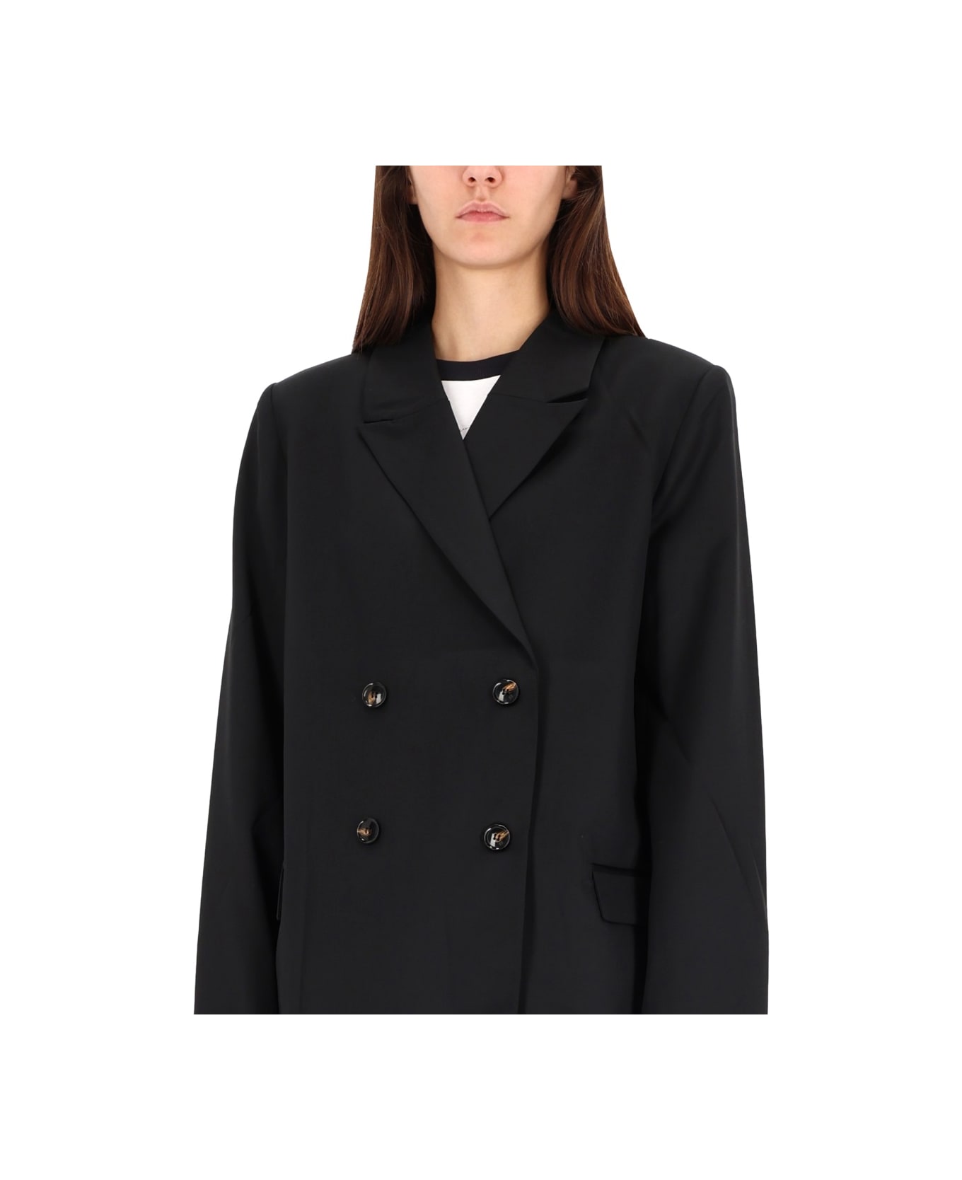 Ganni Double-breasted Wool Jacket - BLACK