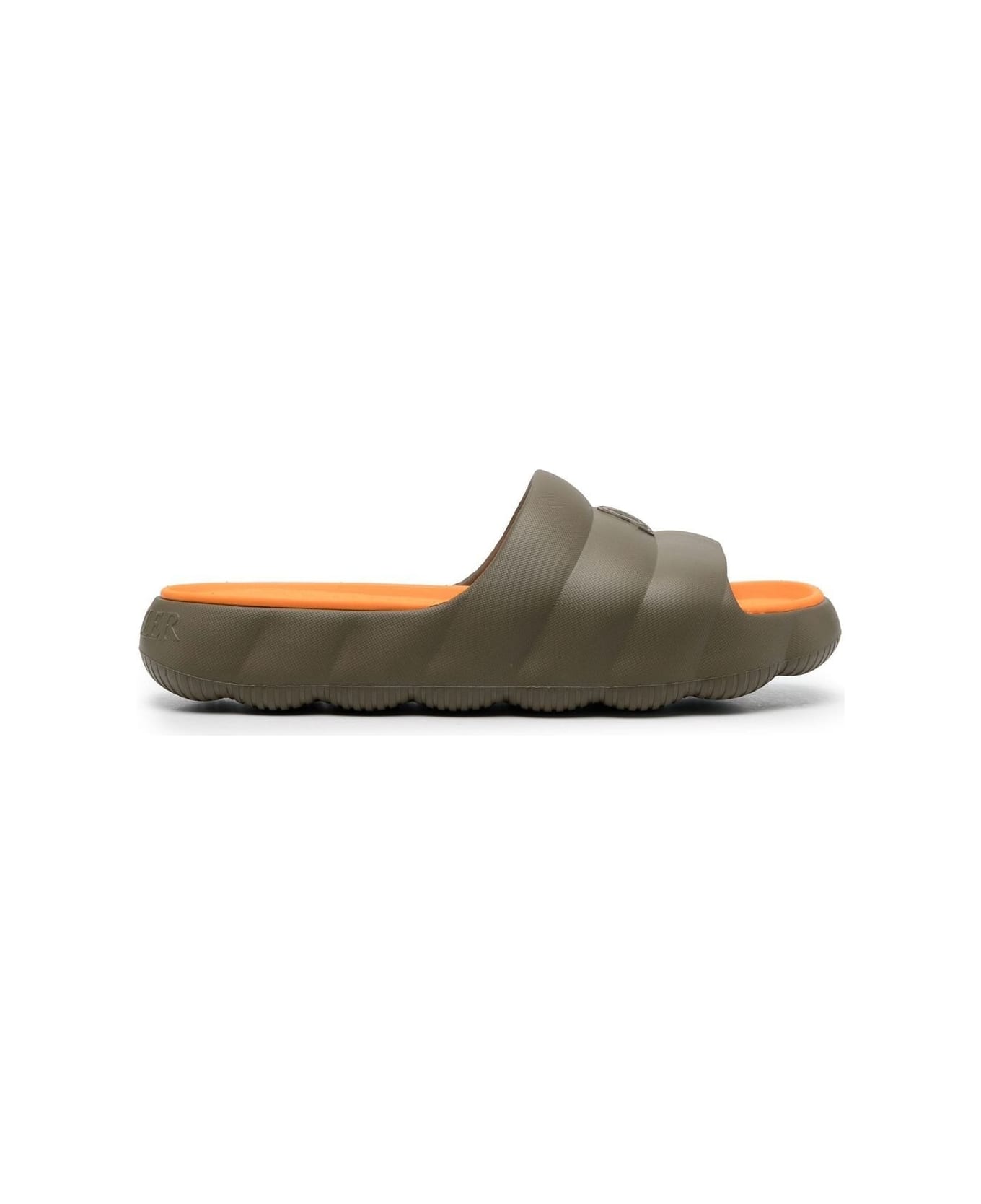 Moncler Orange And Military Green Lilo Slides - BROWN
